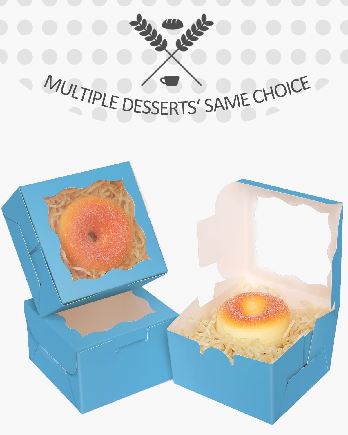 Sky Blue Bakery Boxes 55pcs 4x4x2.5 Inch - Mini Cookie Boxes, Macaron Boxes, Donut Boxes, Pastry Boxes for Party Favors, Wedding, Birthday, Baby Shower & Dessert Packaging
