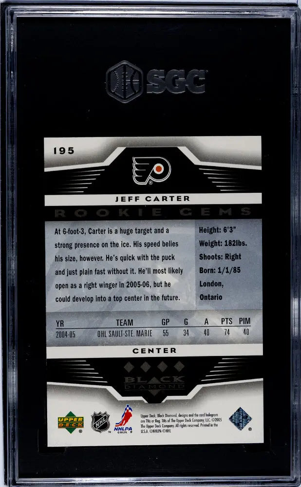 2005-06 Upper Deck Black Diamond Jeff Carter Rookie Gems Hockey Card - SGC 9.5 Mint - Collectible NHL Memorabilia for Hockey Fans & Card Collectors - Perfect for Display, Trading, and Investment