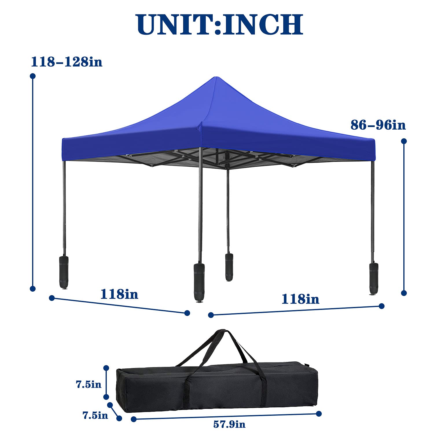 10x10 Pop Up Canopy Tent - White Instant Shelter with UV Protection, Easy Setup Straight Legs, Portable Carry Bag & Sand Bags - Perfect for Outdoor Events, Camping, Beach, Picnics & Commercial Use (Blue)