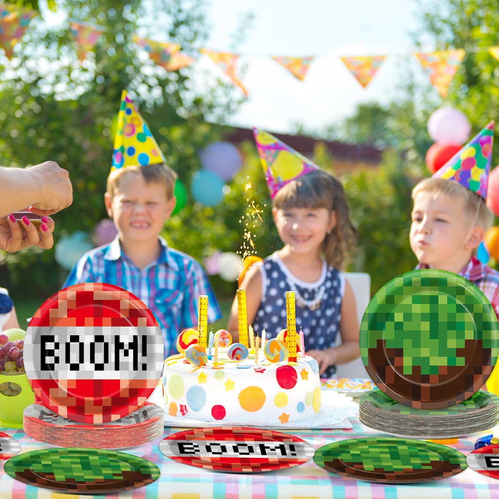 50 PCS 7-Inch Pixel Birthday Party Plates - Disposable Video Game Themed Paper Plates for Boys & Girls - Perfect for Mining Pixel Party Decorations, Dessert Serving & Gaming Birthday Celebrations