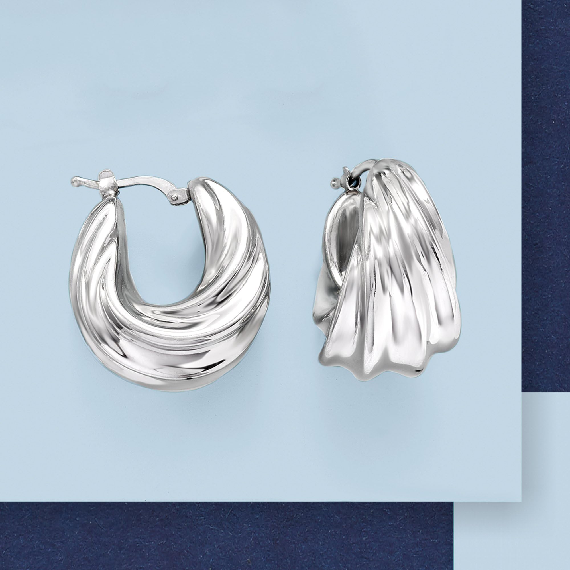 Ross-Simons Italian Sterling Silver Pleated Twist Hoop Earrings – Elegant Dangle Earrings for Women, Perfect for Parties, Weddings & Everyday Wear