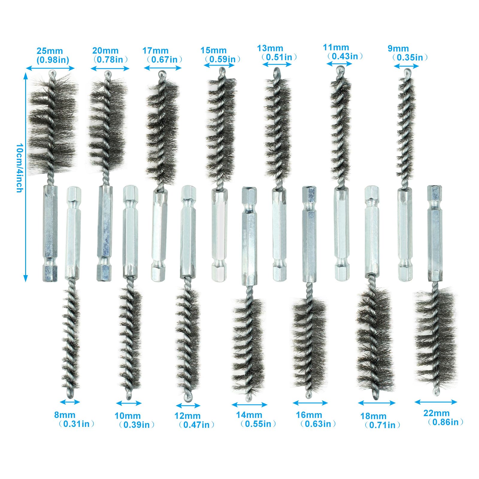 14-Piece Stainless Steel Drill Brush Set - Twisted Wire Metal Bristle Cleaning Brushes with 1/4