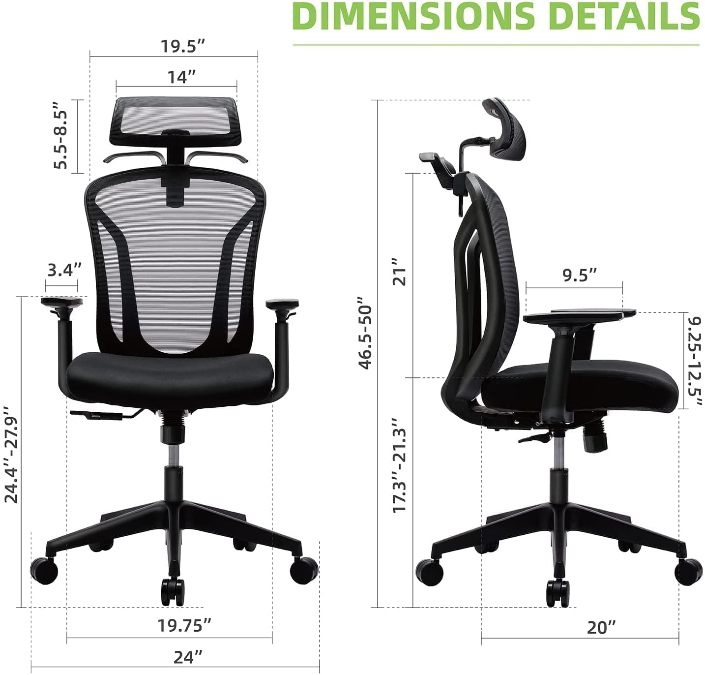 Ergonomic High Back Office Chair with Adjustable Headrest & Lumbar Support - Breathable Mesh Executive Desk Chair for Home & Office - Includes Soft Foam Seat Cushion & Hanger - Perfect for Long Work Hours & Gaming Sessions (Black)