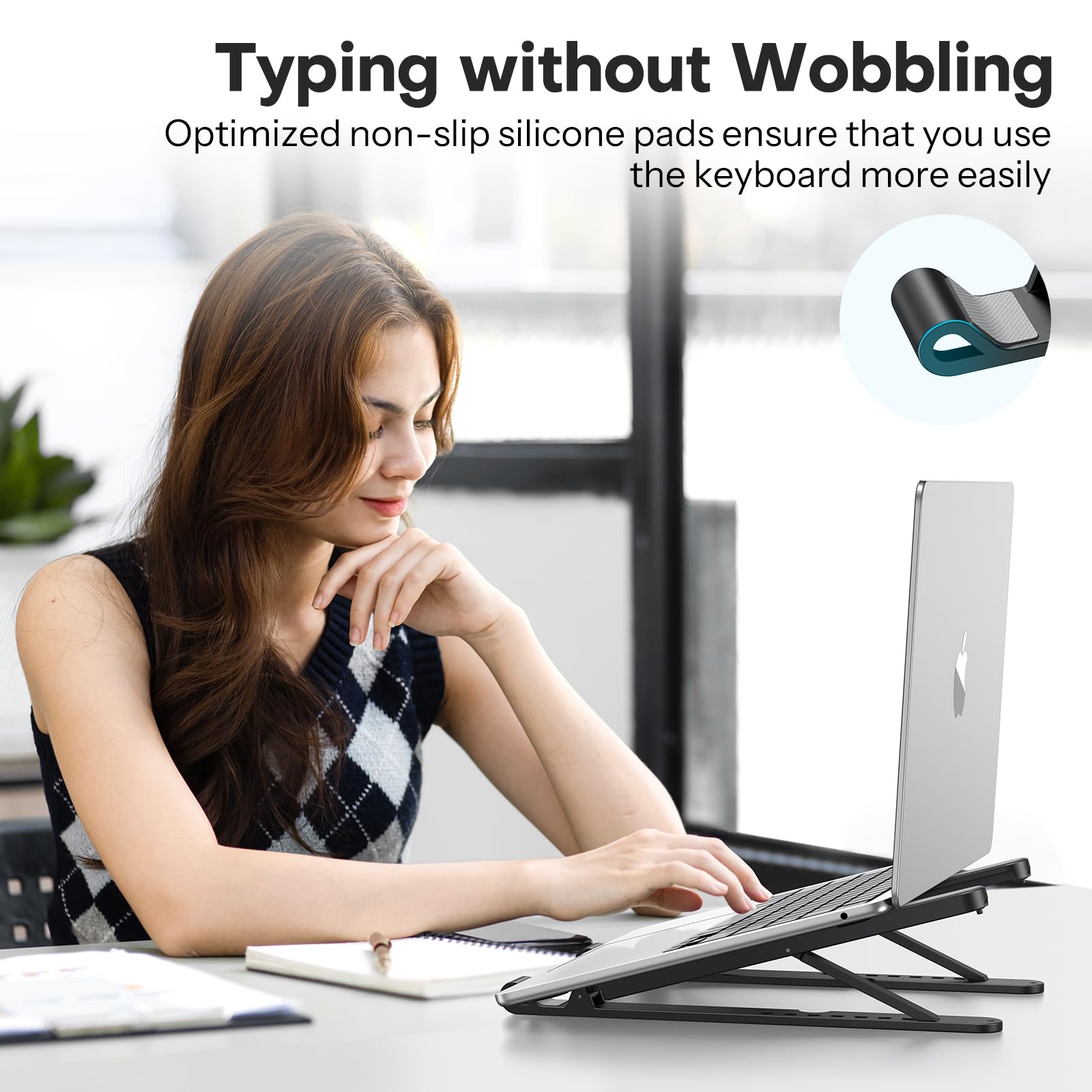 OMOTON Adjustable Laptop Stand for Desk - Portable, Foldable Computer Riser Holder Compatible with All Laptops & Tablets up to 15.6” - Perfect for Home, Office, and Travel Use