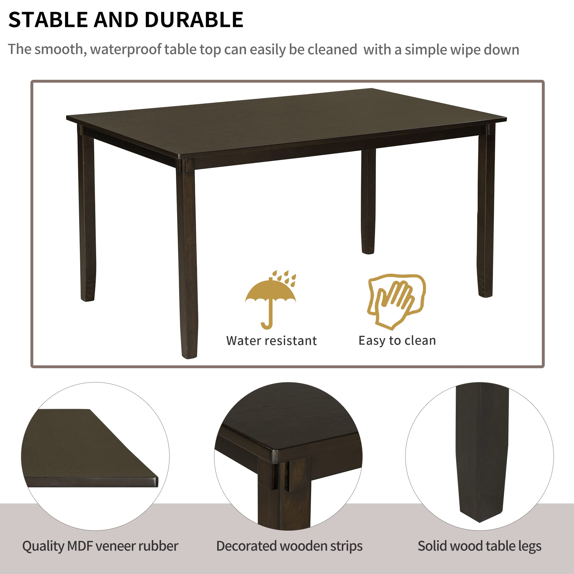 LZ LEISURE ZONE 6-Piece Dining Table Set with Bench - Kitchen & Dining Room Furniture in Espresso & Grey - Perfect for Home, Restaurant, and Small Space Entertaining