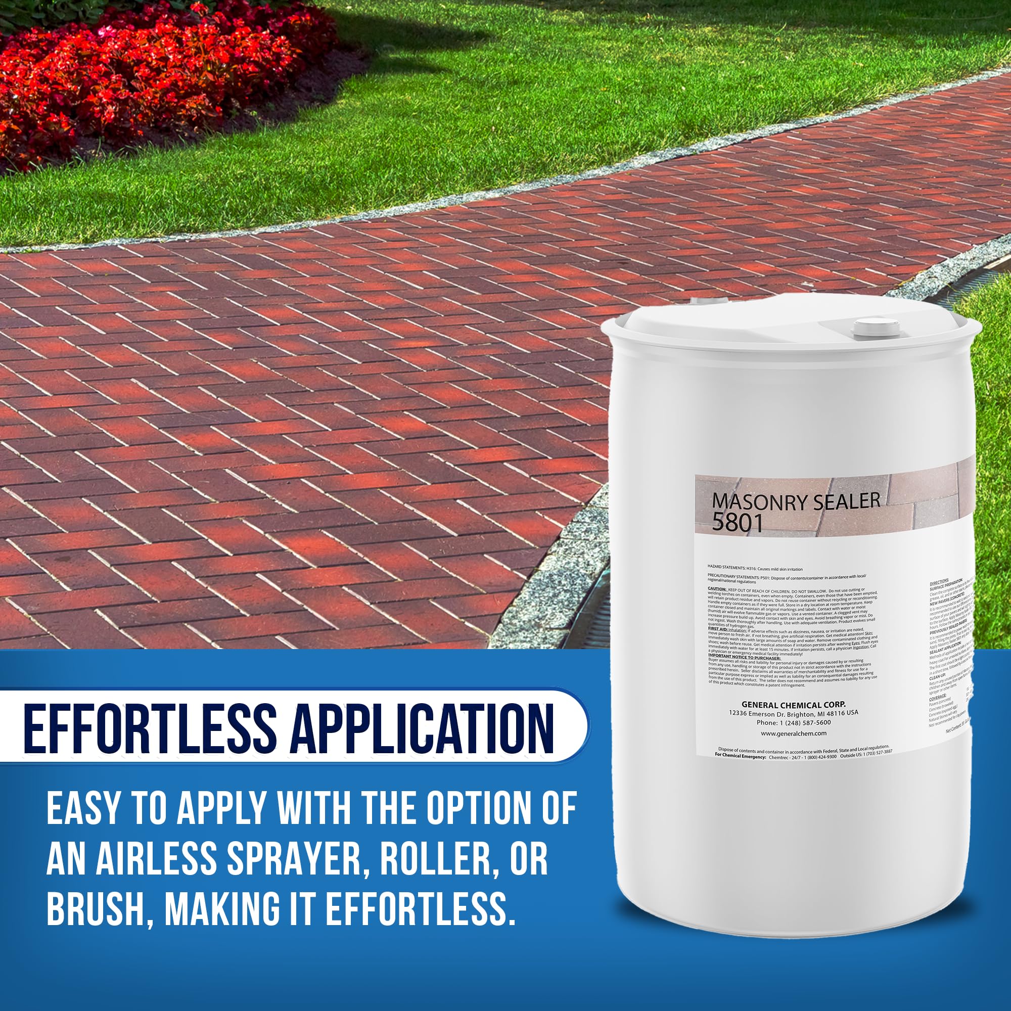 DeckGeneral Masonry Sealer 5801 - Clear Silane Siloxane Waterproof Coating for Concrete, Stone, Brick & Mortar - Long-Lasting Protection for Driveways, Sidewalks, Patios & Outdoor Surfaces (55 Gallon) - Ideal for Weatherproofing & Enhancing Curb Appeal