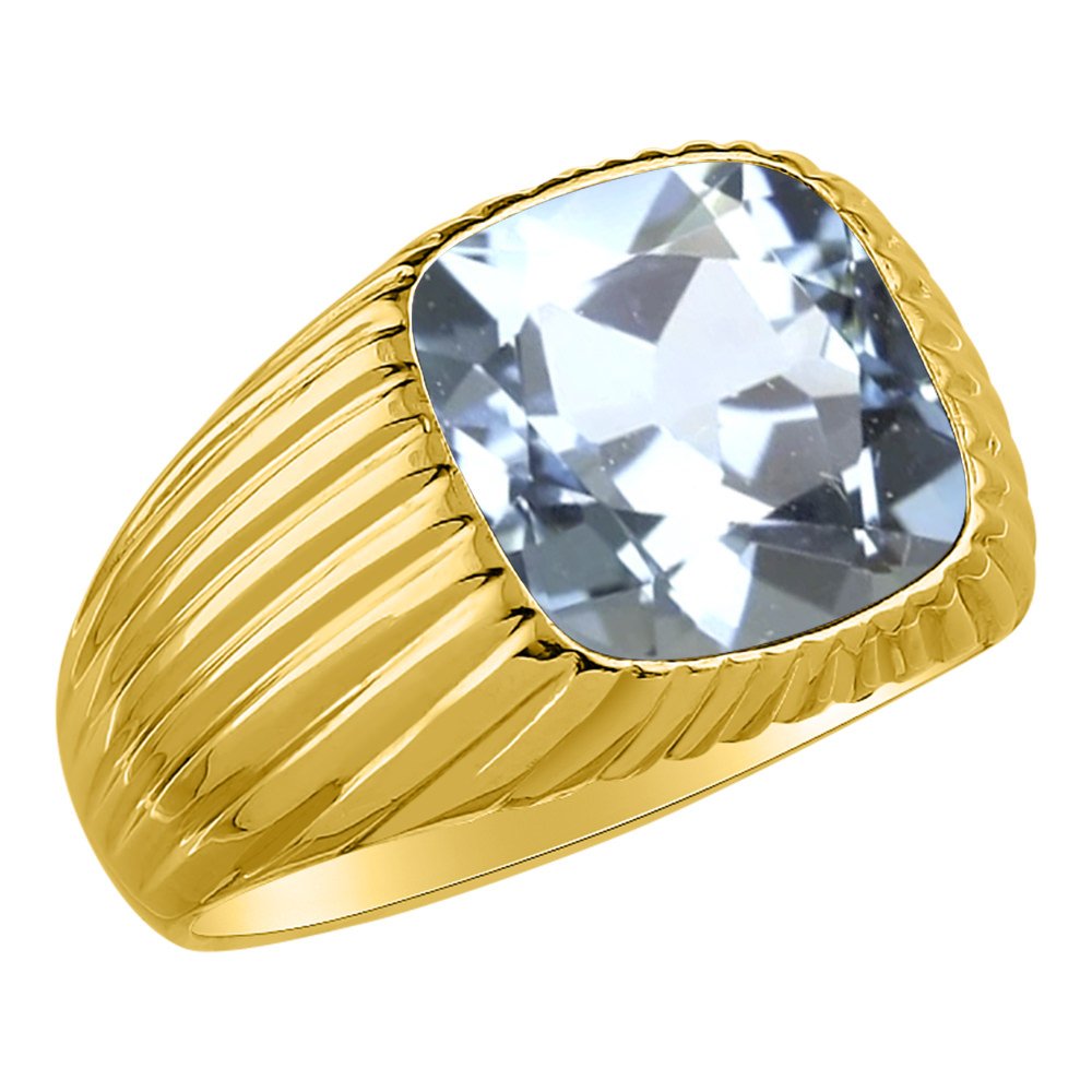 14K Yellow Gold Men's Simulated Aquamarine Ring - Stylish Band Rings for Men, Perfect for Weddings, Anniversaries, and Everyday Elegance