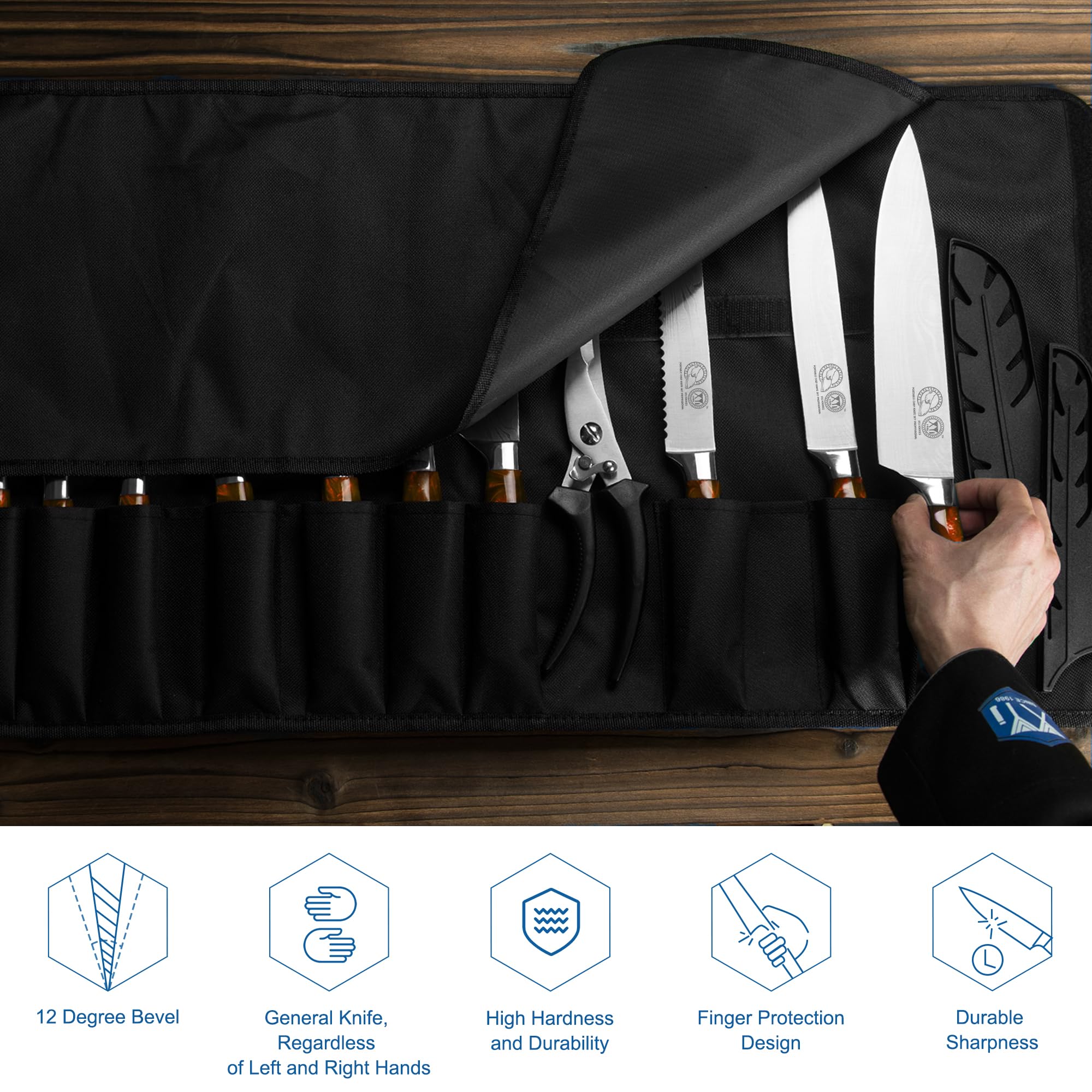 XYJ Professional 15-Piece Chef Knife Set with Storage Case - High Carbon Stainless Steel Kitchen Knives for Cooking, Slicing & Dicing - Includes Chef Knife, Utility Knife, Scissors & More - Perfect Gift for Home Chefs & Culinary Enthusiasts (Orange) - Ideal for Professional Kitchens, Home Cooking & BBQ Parties