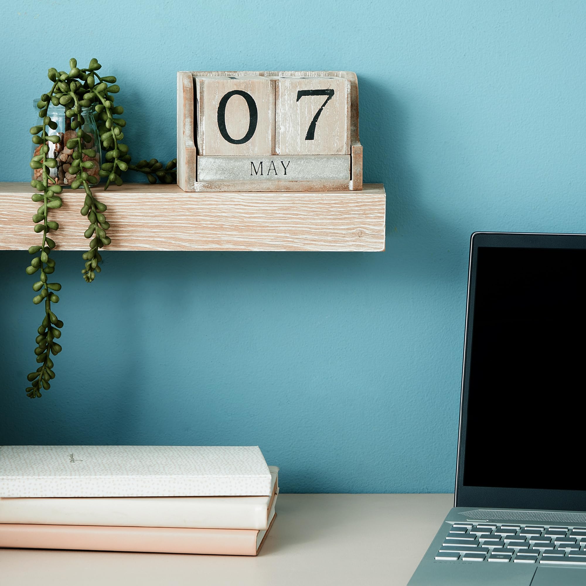 Wooden Perpetual Block Calendar for Desk - Rustic Farmhouse Office Decor, Wood Month & Date Display Blocks for Teachers, Students, Classroom (5 x 4 Inches) - Perfect for Home Office, School Desk, and Gift Giving