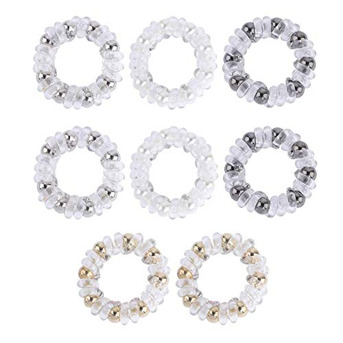 FAMEZA Spiral Hair Ties with Beads - 8 Pack No Crease Dent Ponytail Holders for Women & Girls | Soft Grip Coil Wire Phone Cord Hair Bands | Perfect for Workouts, Yoga, School & Everyday Use