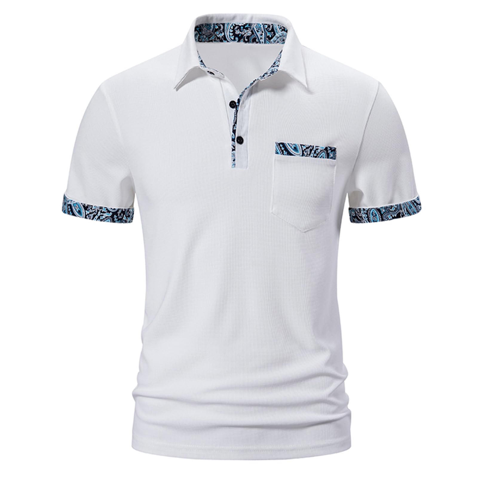 Men's Paisley Print Polo Shirts - Summer Short Sleeve Golf T-Shirts for Business Casual & Work - Stylish Blouse Tops with Pocket - Perfect for Office, Golfing & Summer Outings