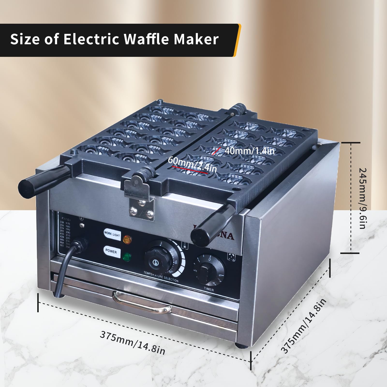 Mini Fish-Shaped Waffle Maker - Non-Stick Teflon Coating Taiyaki Pan with Adjustable Temperature (122-572℉) - Perfect for Home, Hotel, Restaurant, Bakery & Coffee Shop - Make Cute Fish Waffles for Breakfast, Desserts & Parties