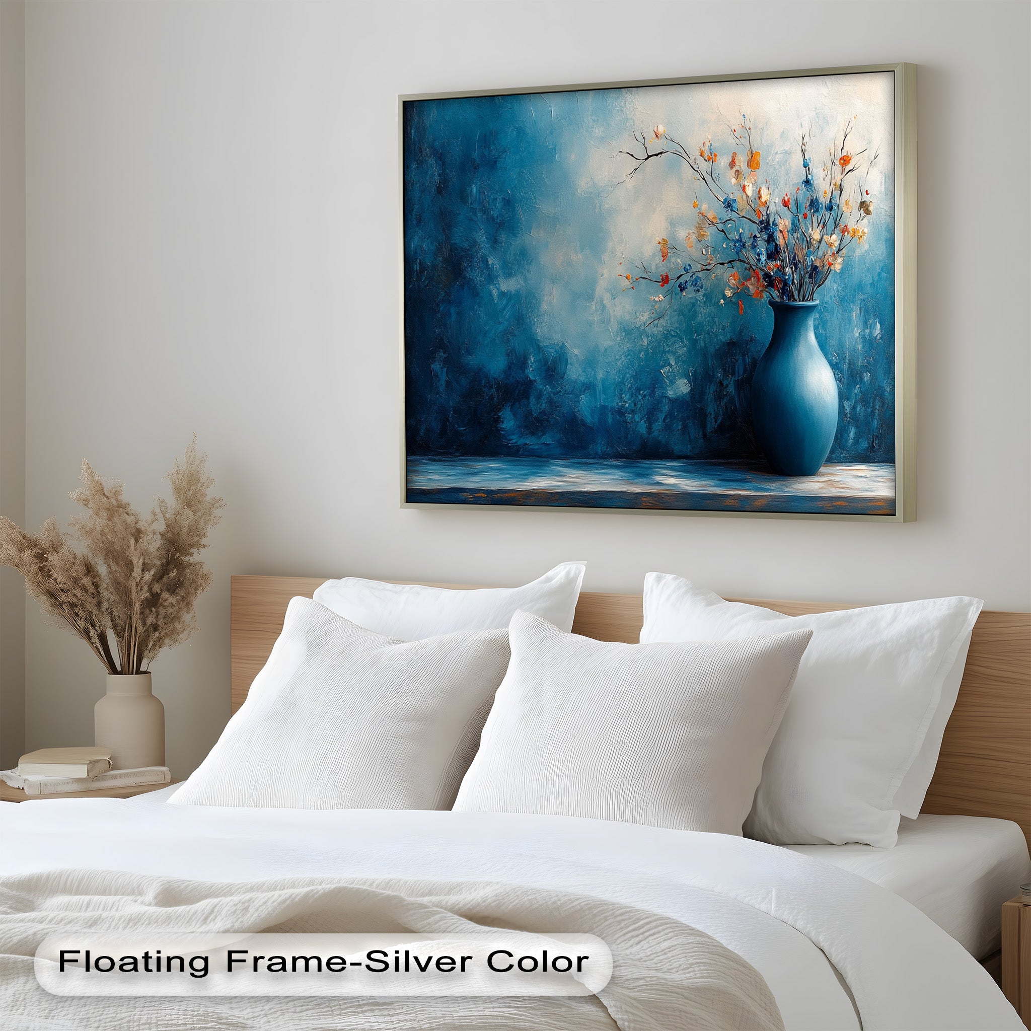Blue Harmony Vase - Modern Floral Arrangement Oil Painting for Home Decor | Elegant Wall Art for Living Room, Bedroom & Office