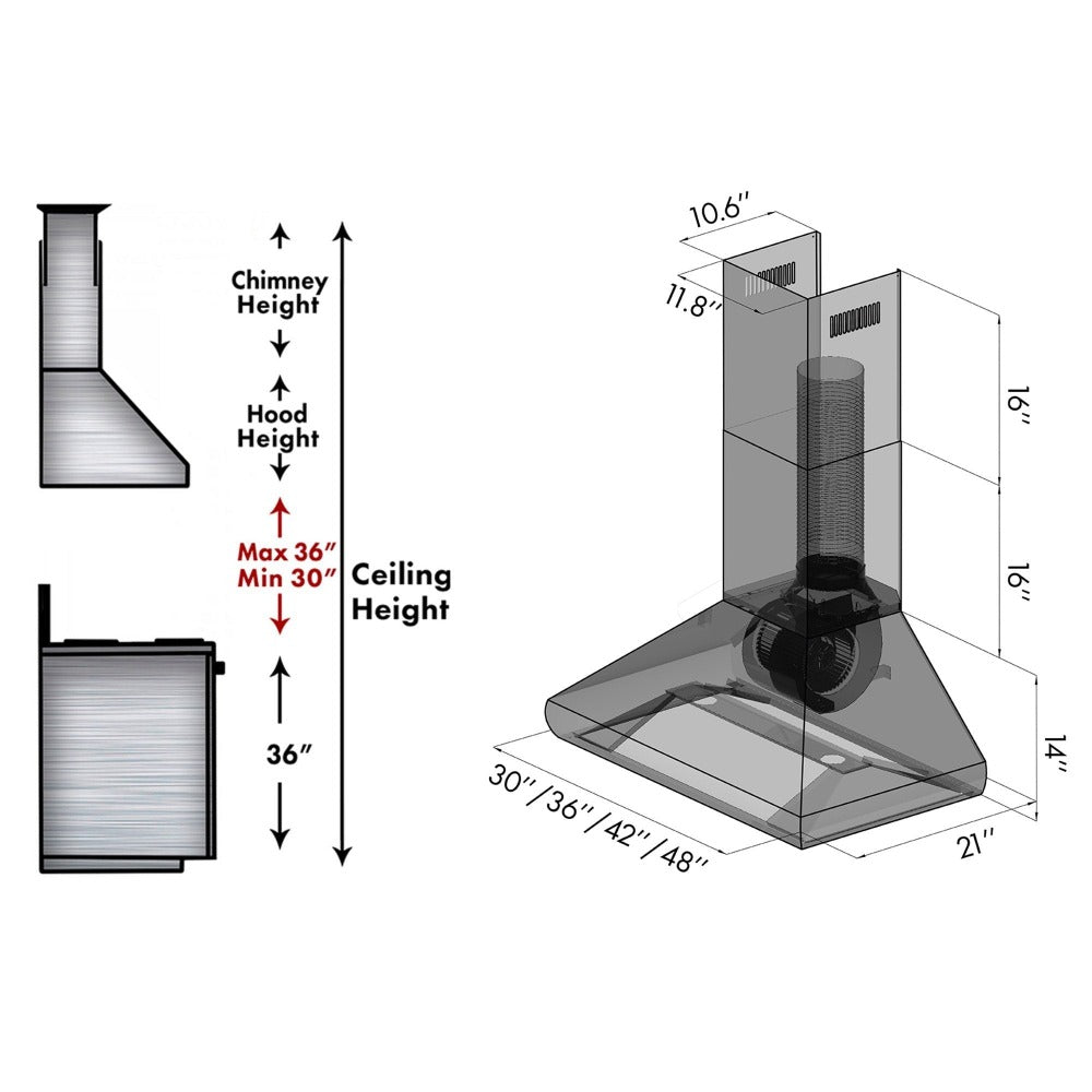 ZLINE 587 Professional Convertible Vent Wall Mount Range Hood - 30