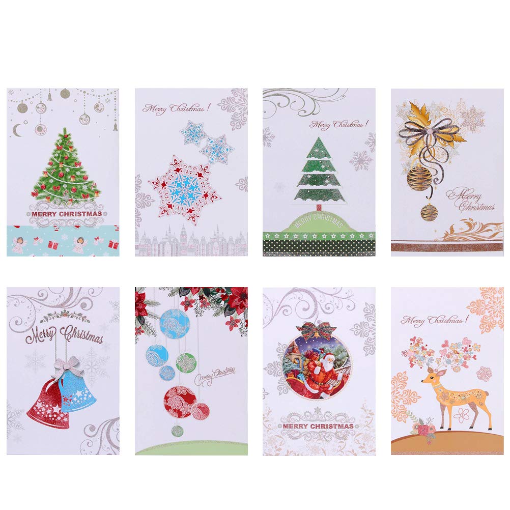 DOITOOL 8Pcs Merry Christmas Holiday Greeting Cards Kit - Cute Cartoon Christmas Cards with Blessing Messages - Perfect for Holiday Gifts, Party Favors & Family Celebrations