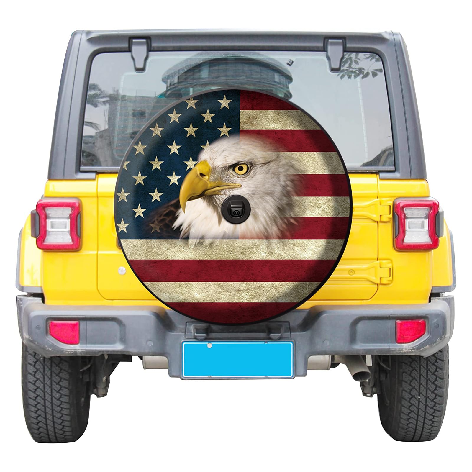 Retro American Flag Spare Tire Cover with Backup Camera Hole - Genuine Leather Wheel Cover for Jeep Wrangler JL - Waterproof & UV Resistant for Off-Road Adventures & Camping Trips