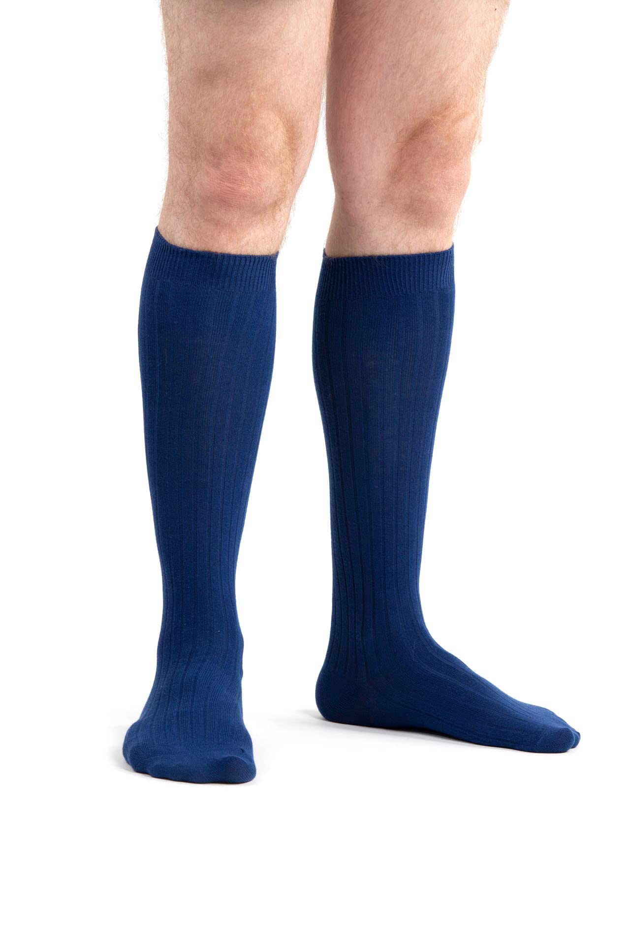 4 Pack Men's Knee High Cotton Striped Dress Socks - Over The Calf Formal Socks for Business & Office (Size 9-11) - Perfect for Work, Dress Shoes & Professional Outfits