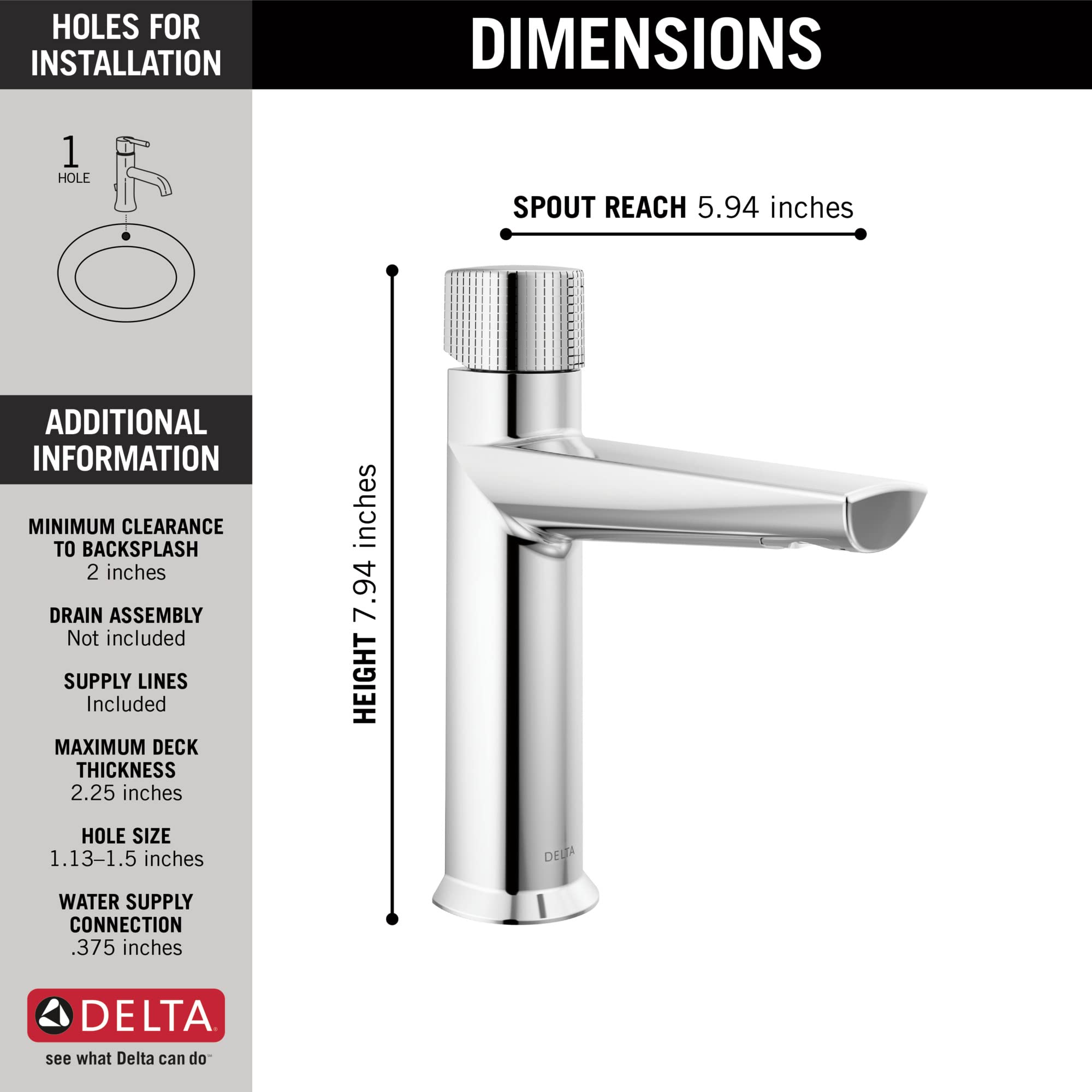 Delta Galeon Single Hole Bathroom Faucet - Chrome 1-Handle Sink Faucet with Diamond Seal Technology & Lumicoat Finish (573-PR-LPU-DST) - Perfect for Modern Bathrooms, Powder Rooms & Guest Baths