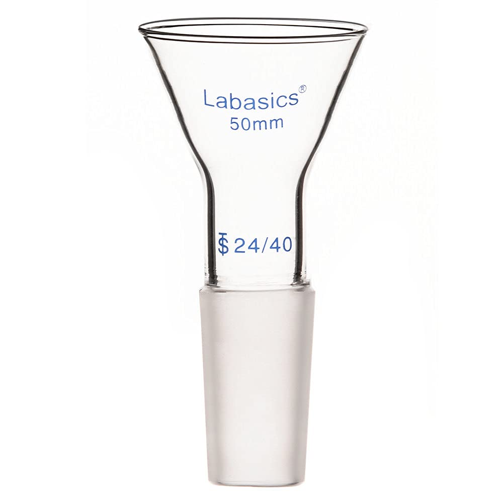 Labasics Glass Short Stem Powder Funnel - 50mm Top Outer Diameter with 24/40 Inner Joint - Premium Filter Funnel for Chemistry Labs, Essential Oil Blending & DIY Cosmetic Making