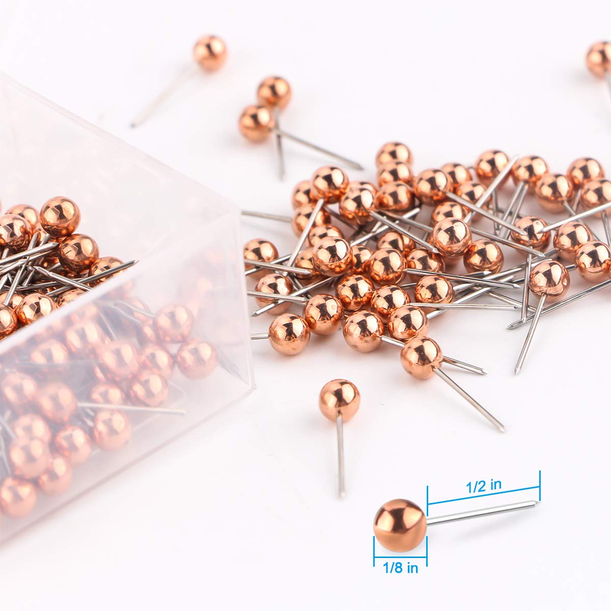 Yalis 200-Count Rose Gold Push Pins - 1/8-Inch Retro Metallic Map Tacks with Beaded Heads for Bulletin Boards, Office Maps & DIY Crafts