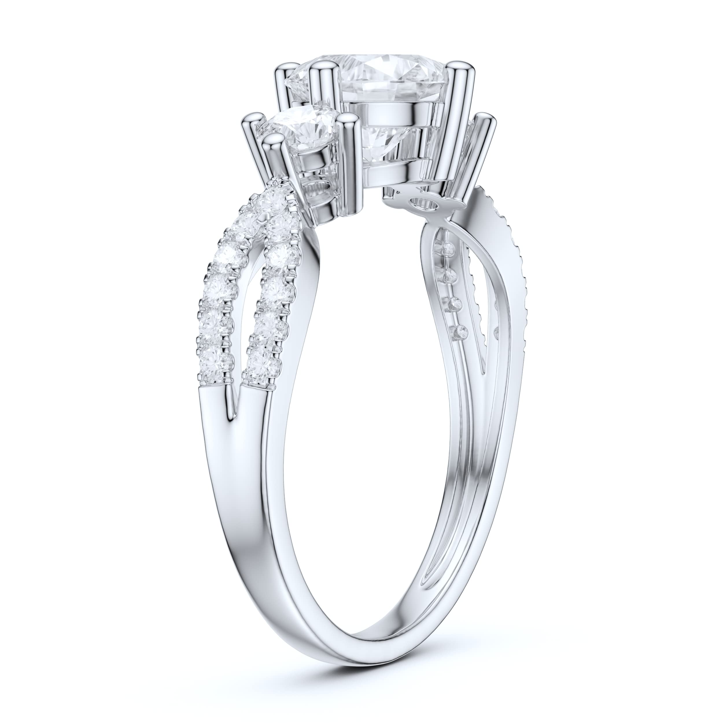 10K White Gold Pave Split Shank 1 Carat Simulated Diamond or Genuine Moissanite Engagement Ring for Women - Perfect Promise Ring, Wedding Band & Anniversary Gift for Her