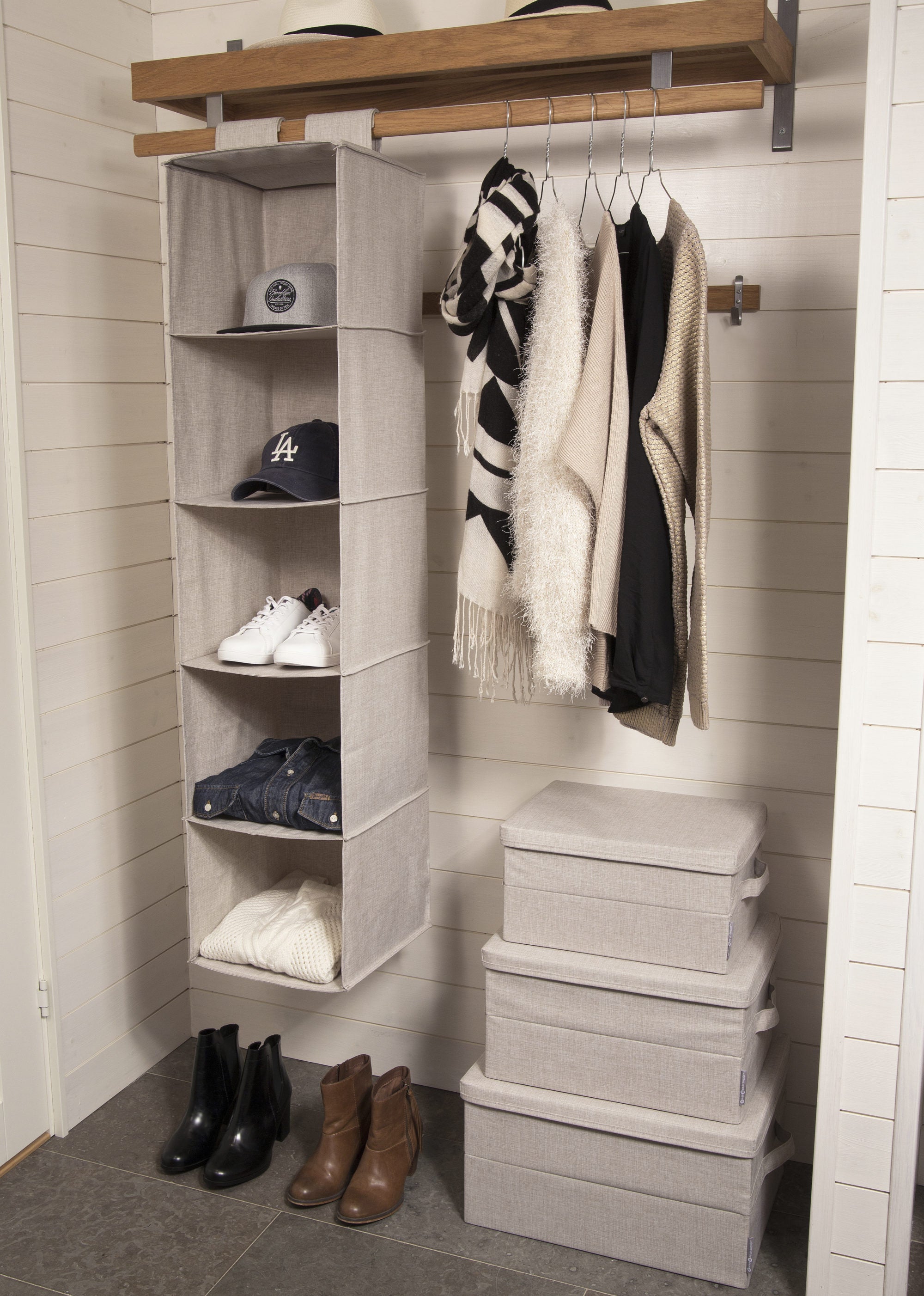 Premium Closet Organizer - Space-Saving Storage Solution in Grey or Beige | Perfect for Bedroom, Closet & Wardrobe Organization