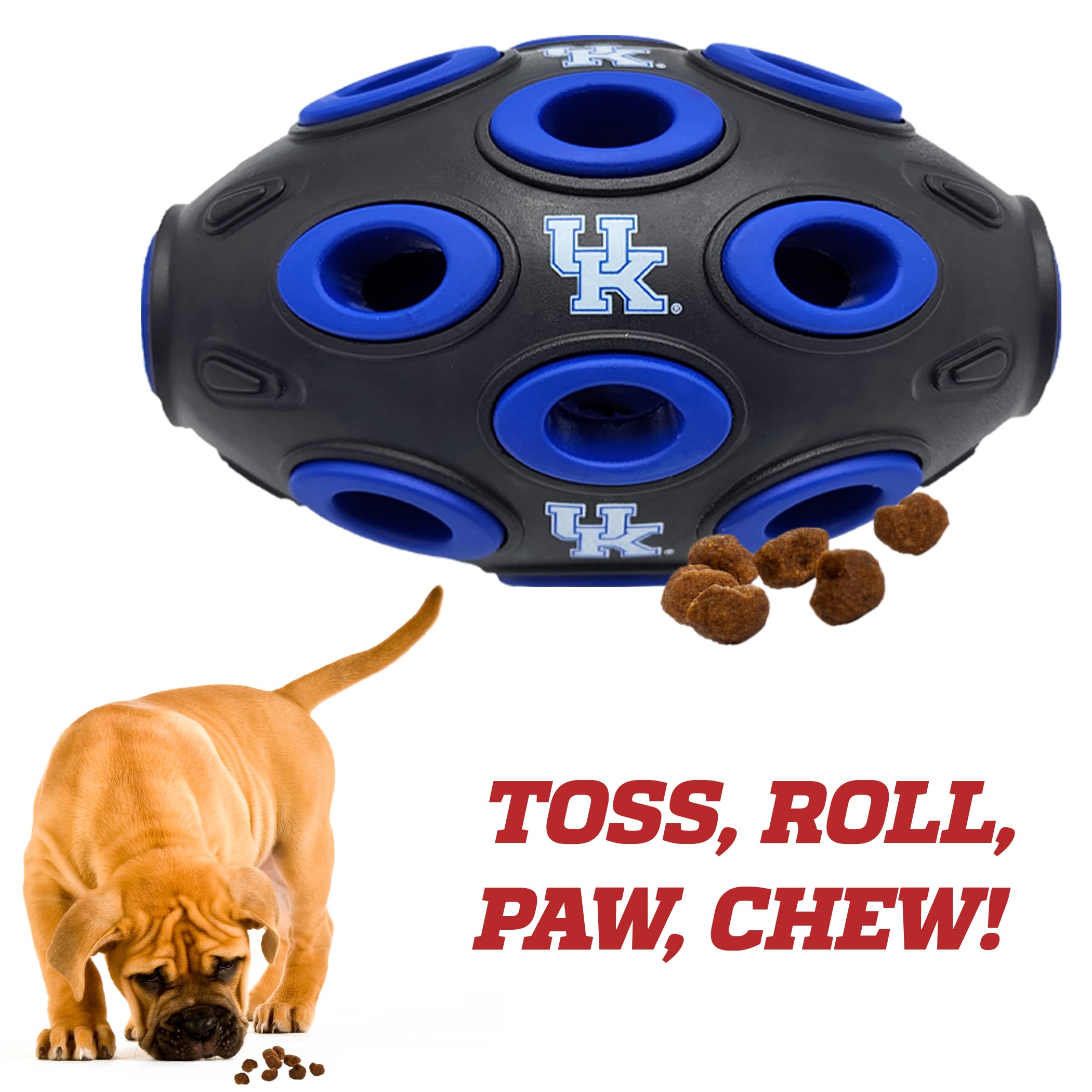 NCAA Kentucky Wildcats Football Dog Treat Dispensing Toy - Interactive Rubber Ball for Dogs & Cats - Natural Rubber Pet Feeding Toy (KY-3622) - Perfect for Training, Playtime & Mental Stimulation