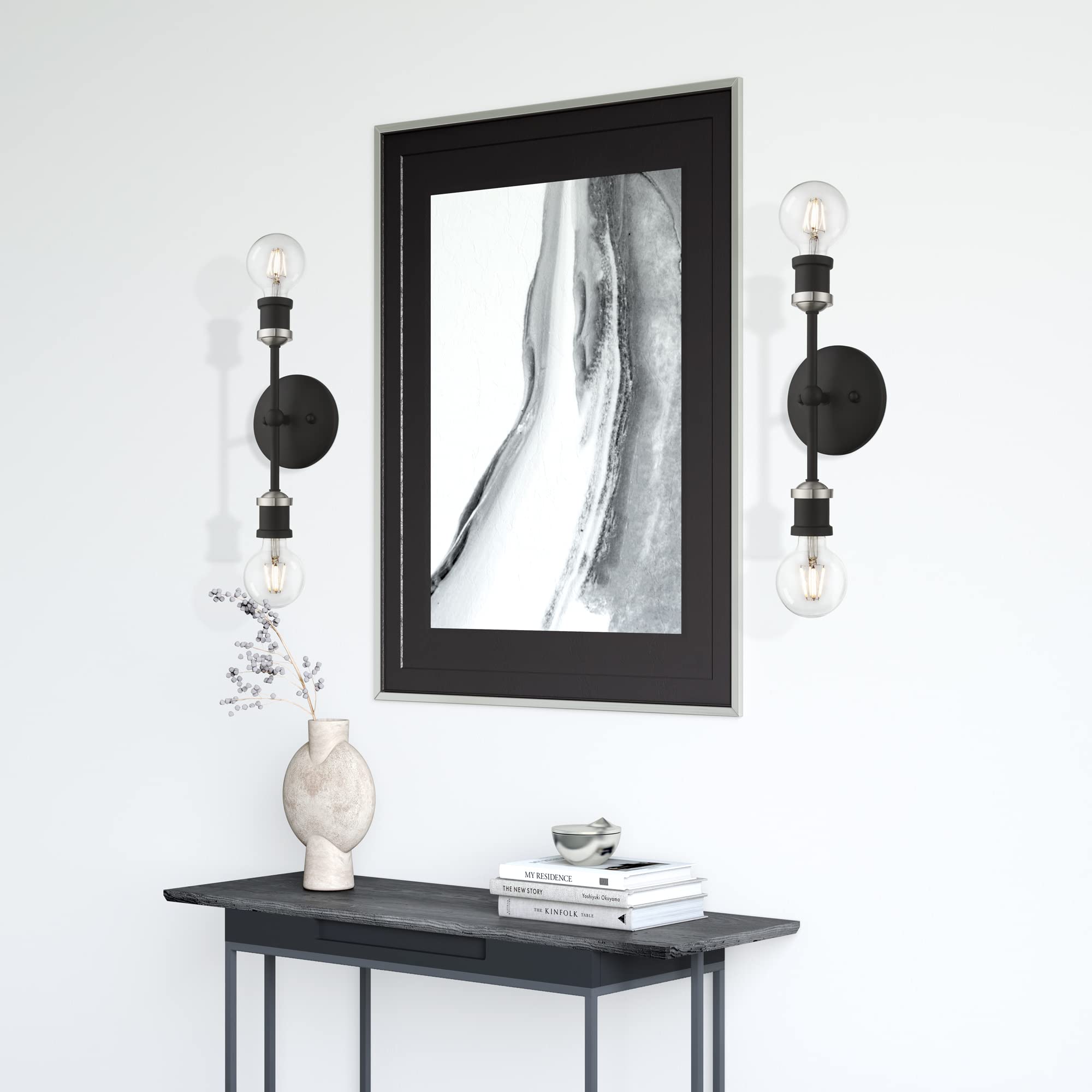 Livex Lighting 14422-04 Lansdale 2 Light ADA Bathroom Vanity Sconce - Black with Brushed Nickel Accents, Wall Mounted Mirror Lighting for Modern & Traditional Home Decor