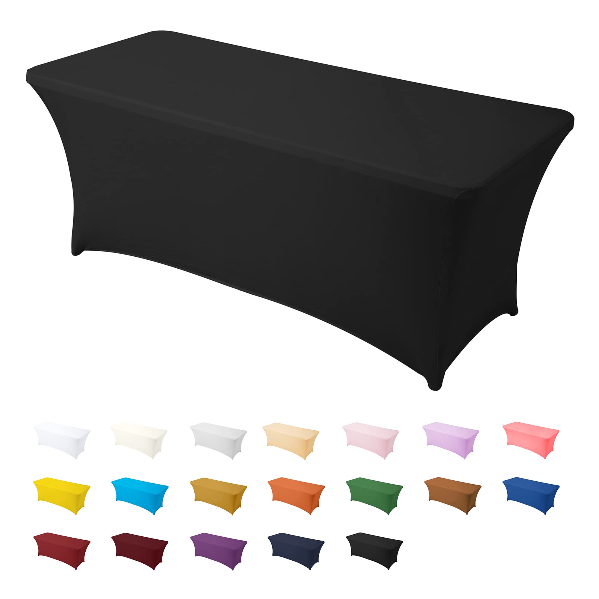 Stretchable Spandex Table Cover 6 FT - Universal Rectangular Fitted Tablecloth for Standard Folding Tables - Wedding, Banquet, Party & Event Decor (Black) - Perfect for Indoor & Outdoor Gatherings