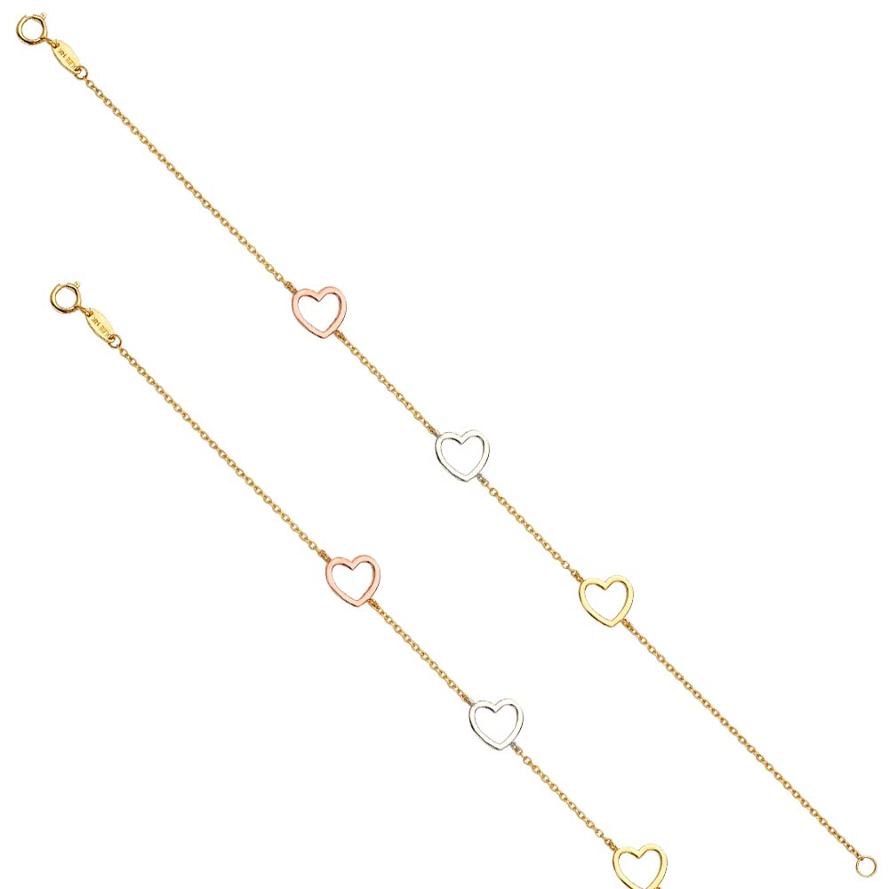 14K Tri-Color Gold Chain Bracelet for Women & Men - 7+1