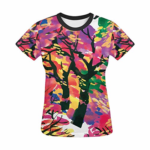 Women's Printed T-Shirts with Watercolor Autumn Leaves Design - Casual Short Sleeve Blouses for Fall Fashion, Outdoor Activities & Daily Wear