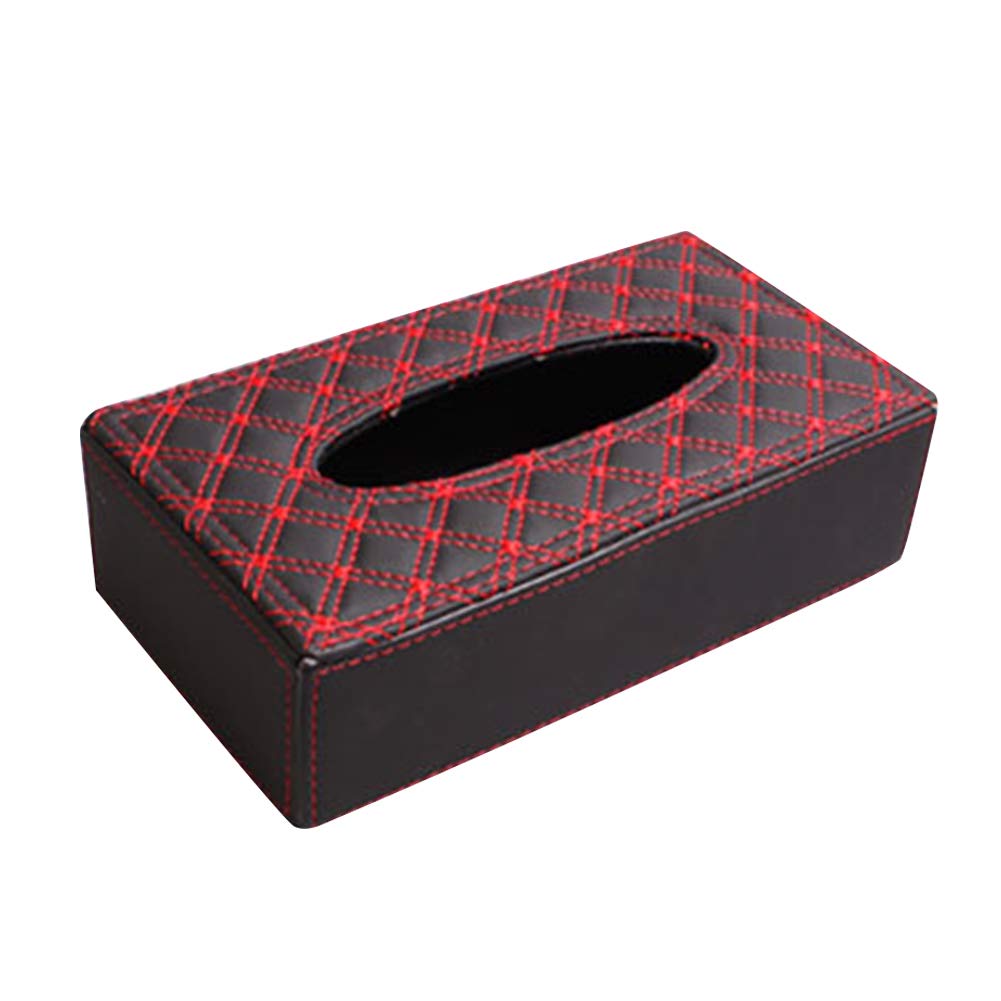 Premium PU Leather Car Tissue Box Holder - Red & Black Rectangular Auto Napkin Dispenser for Cars, Trucks & SUVs | Perfect for Road Trips, Commuting & Family Travel