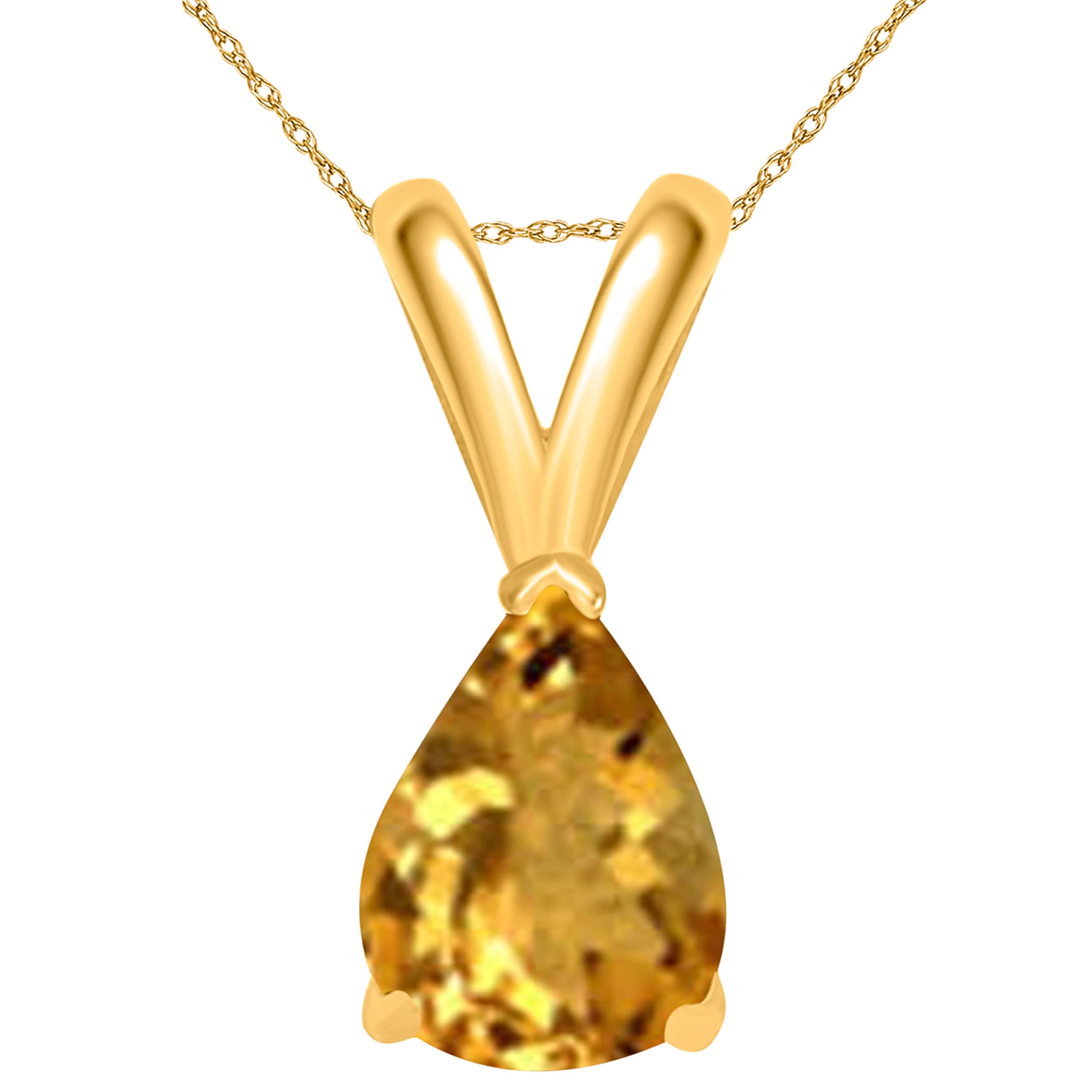 14K Yellow Gold Citrine Pendant Necklace for Women | 0.90 Carat Pear-Shaped Citrine Gemstone with Prong Setting | 18
