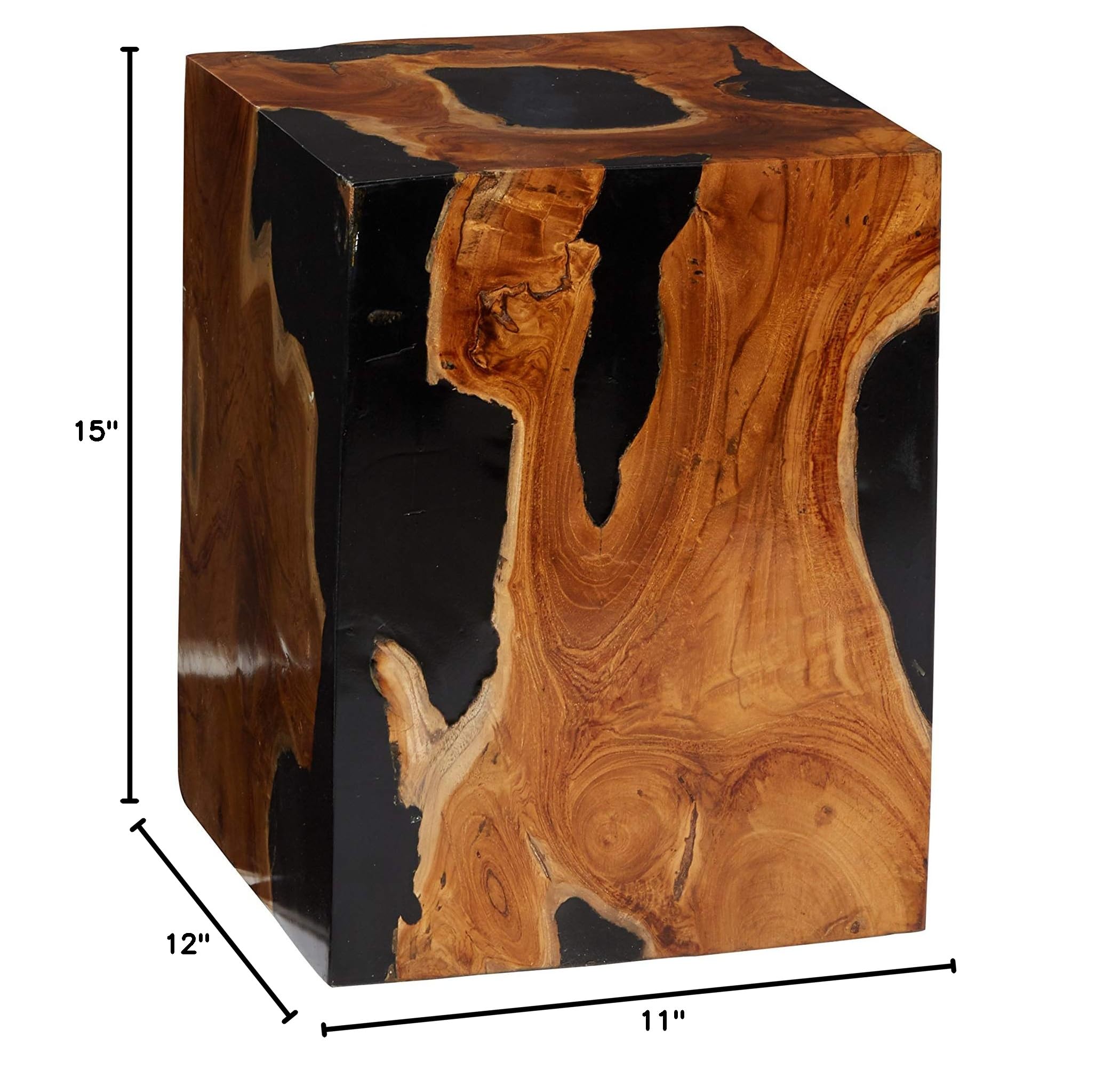 Deco 79 Teak Wood Side End Accent Table with Black Resin Inlay - 12