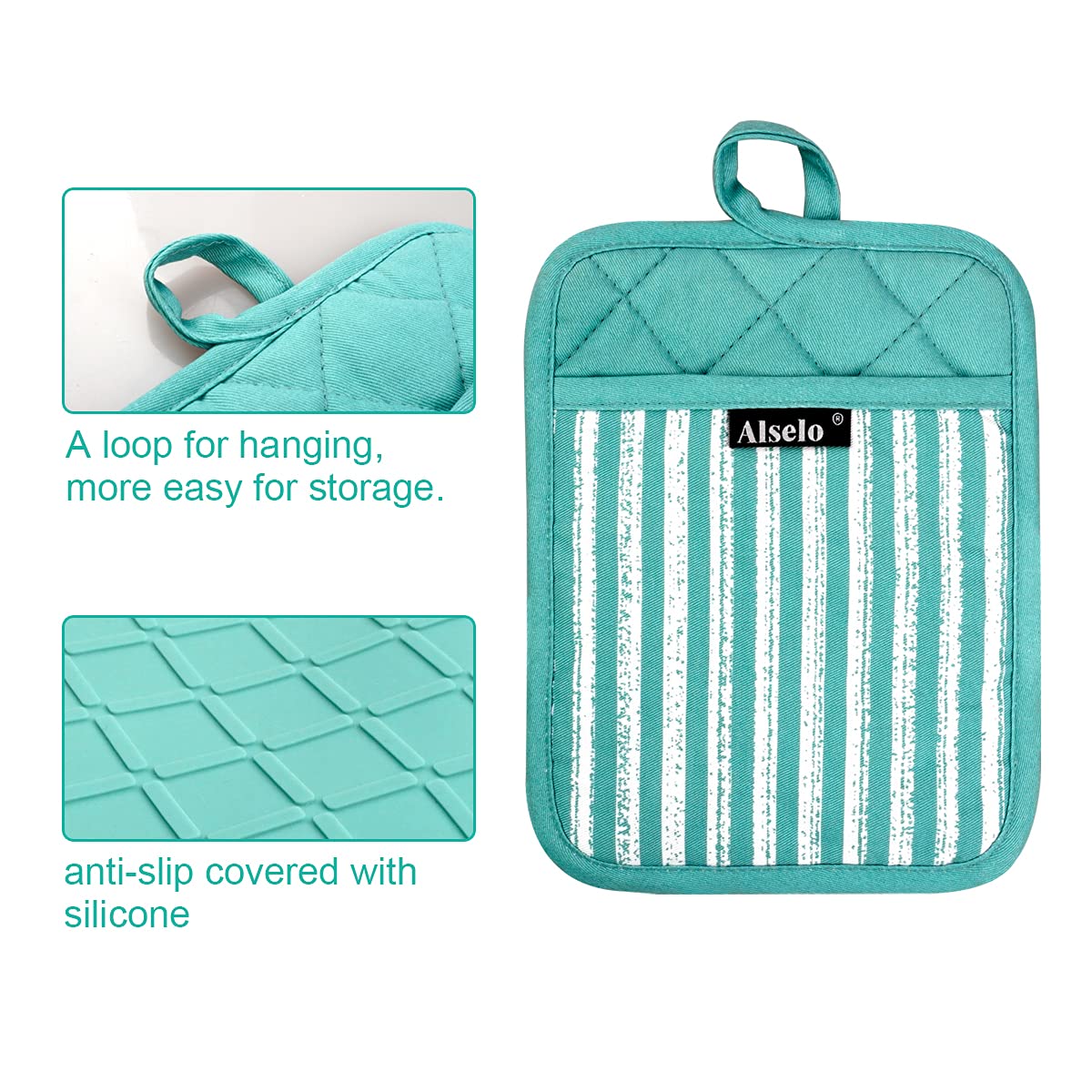 Heat Resistant Silicone Pot Holders Set of 3 - Non-Slip Oven Mitts with Pockets for Cooking, Baking & BBQ - Perfect for Kitchen, Grilling & Hot Dish Handling