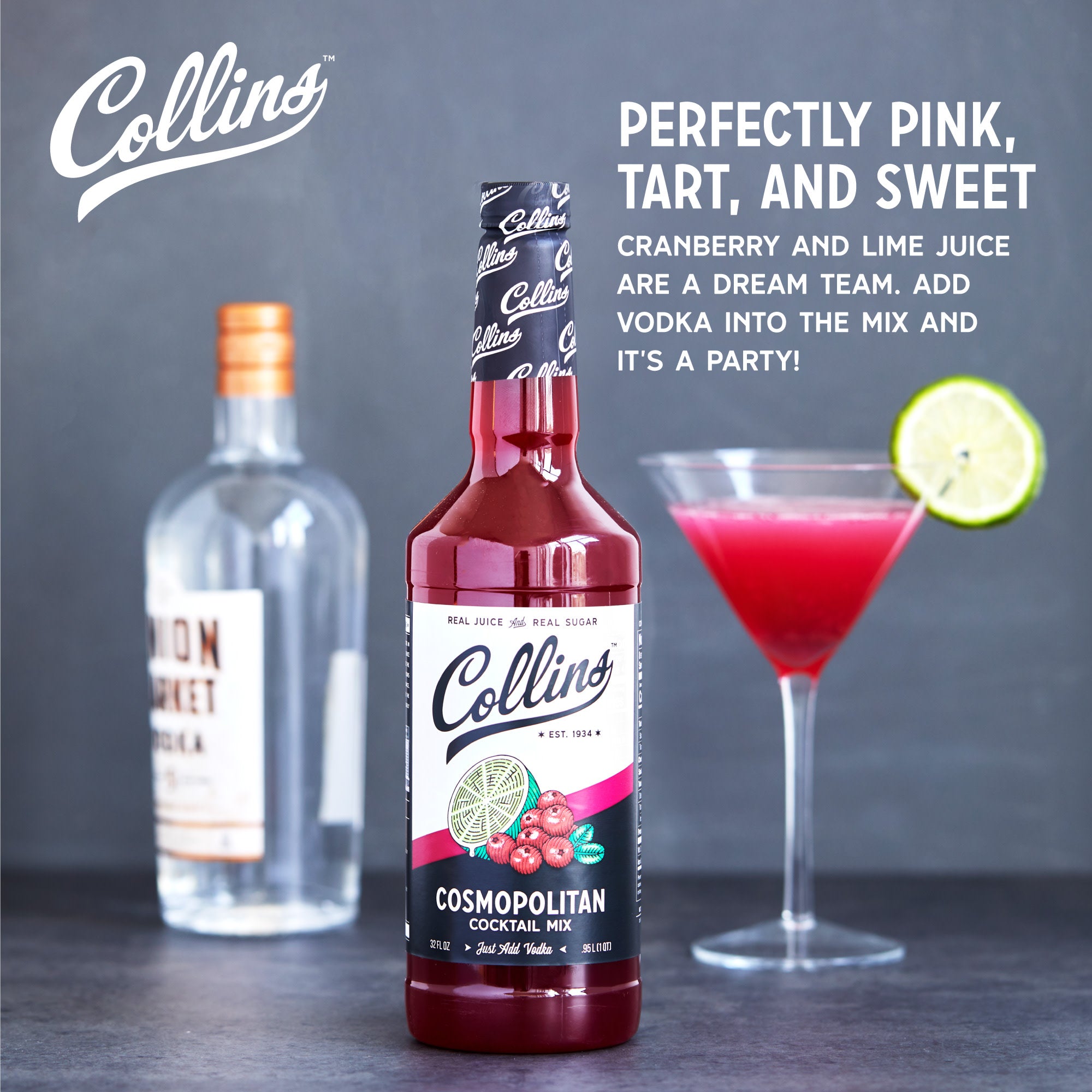 Premium Cosmopolitan Cocktail Mix - 32 oz Bottle | Sweet & Tart Vodka Drink Mix | Perfect for Parties, Girls Night & Cocktail Bars