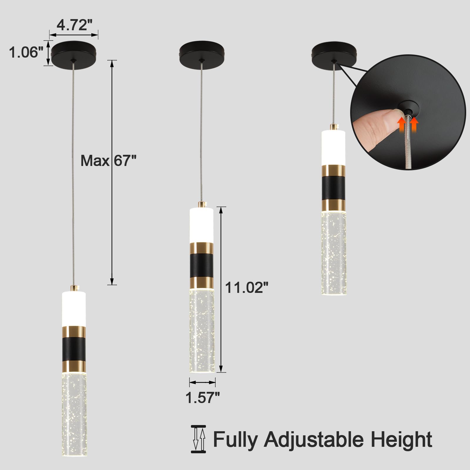 Modern Dimmable LED Pendant Lights for Kitchen Island - 3 Pack Mini Hanging Lights with Adjustable Brightness - Perfect for Dining Room, Bar Counter, and Breakfast Nook Lighting