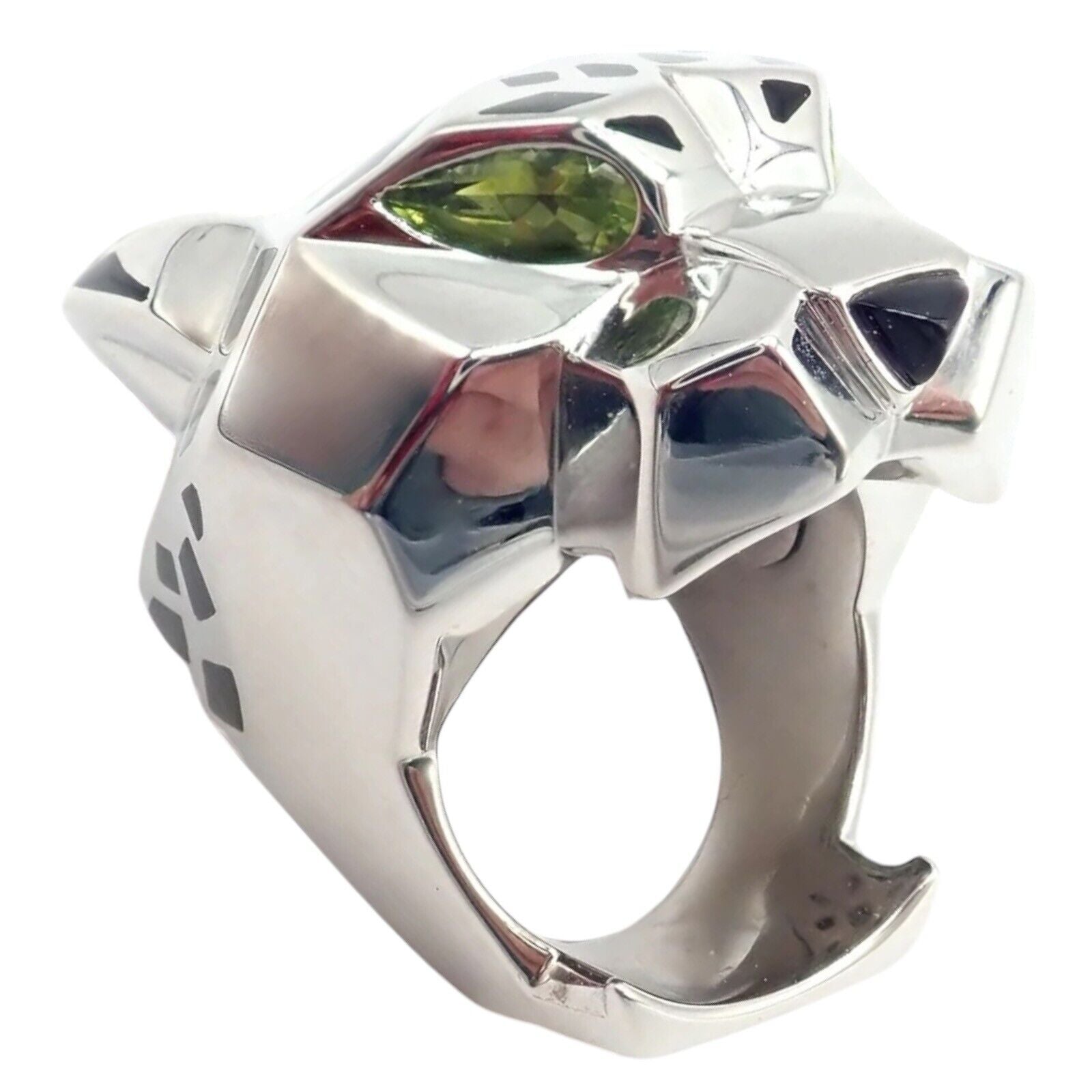 Cartier Panther Panthere 18K White Gold Ring with Peridot, Onyx & Lacquer - Large Size with Certification - Perfect for Luxury Gifts, Anniversary & Special Occasions