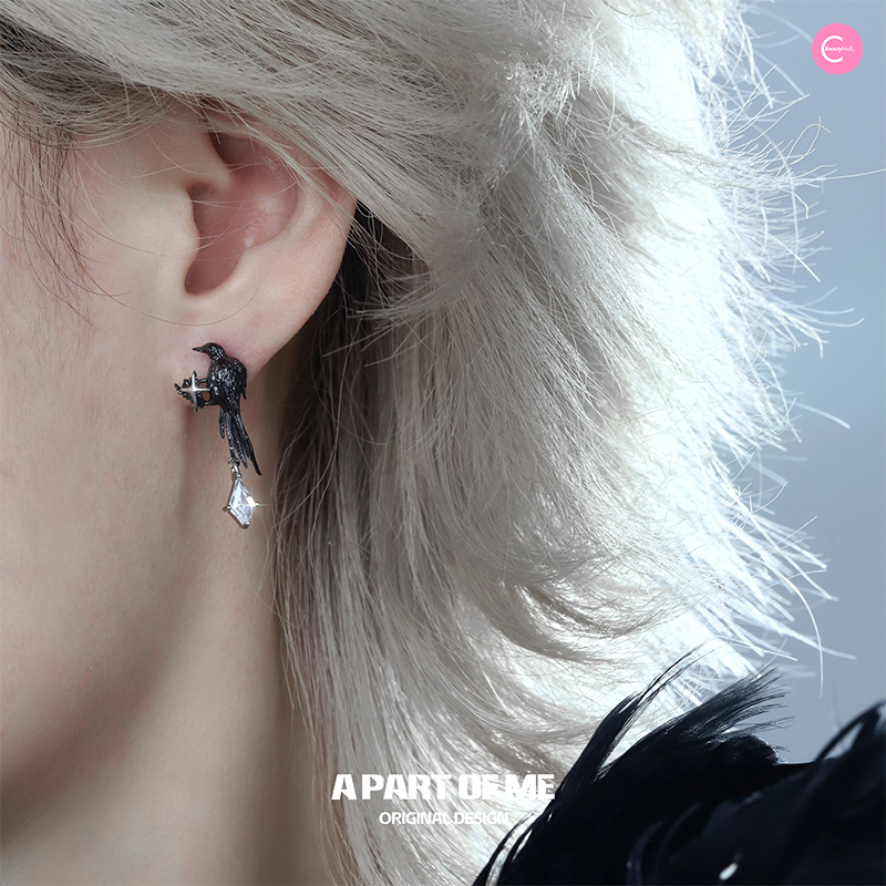 Raven Series Earrings - Gothic Jewelry for Women, Handmade Sterling Silver Dangle Earrings - Perfect for Halloween, Cosplay, and Dark Fashion Accessories