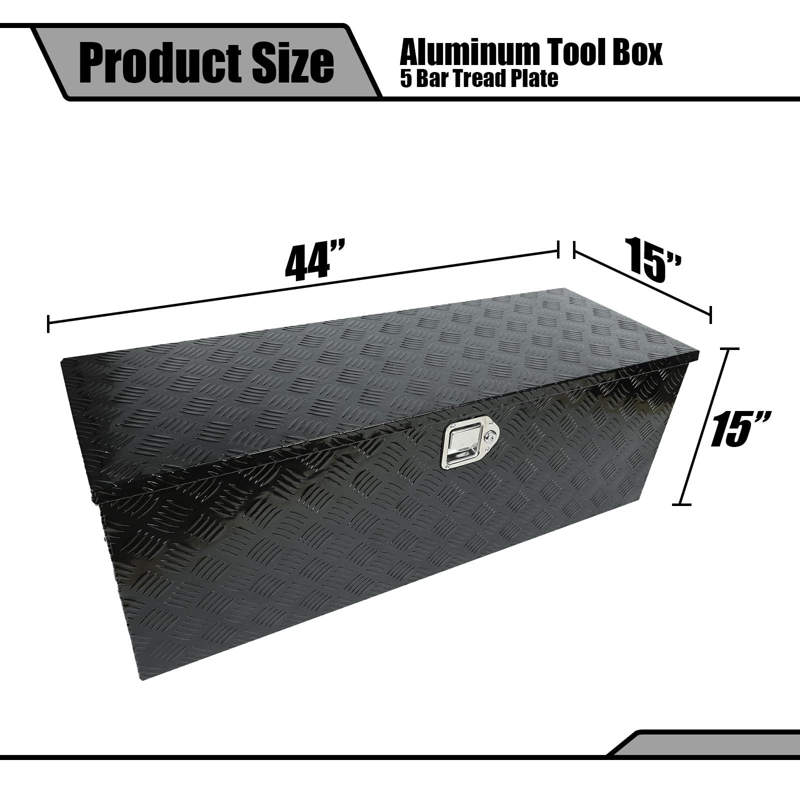 44 Inch Aluminum Black Plated Truck Tool Box - Waterproof Underbed Storage with Lock & Key for Pickup Trucks, RVs, ATVs & Trailers (44