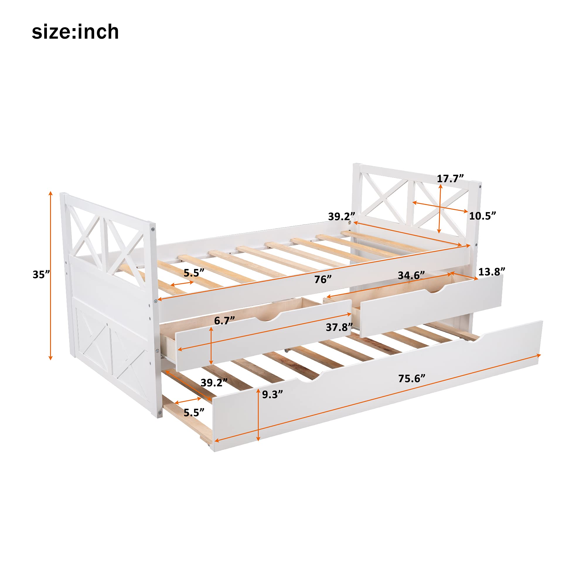 Modern Twin Size Daybed with 2 Drawers & Trundle - Solid Wood Platform Storage Bed Frame with Slat Support - No Box Spring Needed - Perfect for Kids, Teens & Adults (White+2) - Ideal for Guest Rooms, Dorm Rooms & Small Spaces
