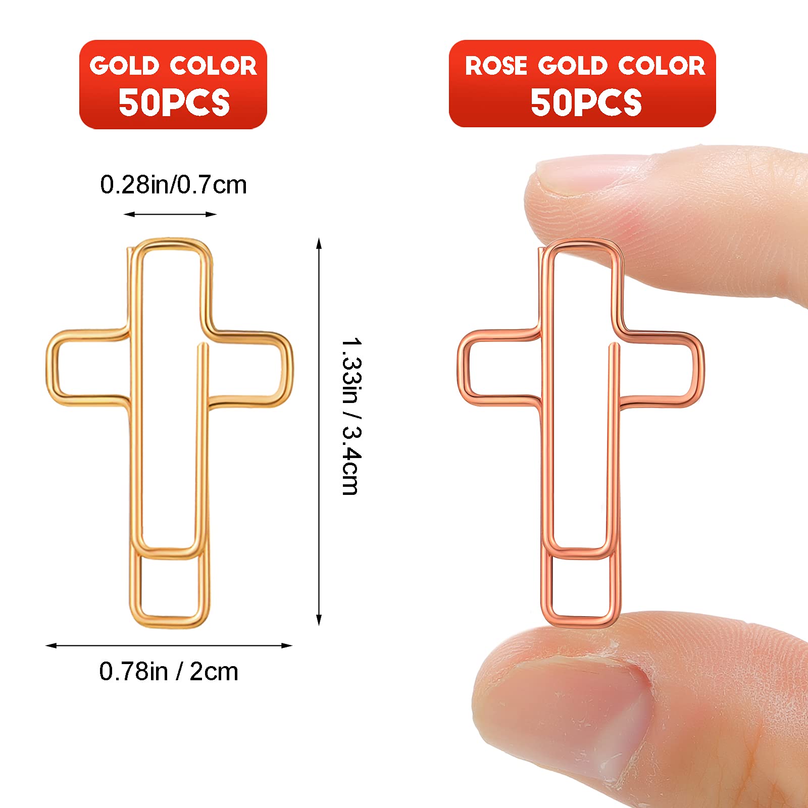 100-Piece Gold & Rose Gold Cross Paper Clips - Metal Office Supplies with Clear Storage Box for Document Organization, Journaling, Note Sorting | Perfect for Office, School, Home & Craft Projects