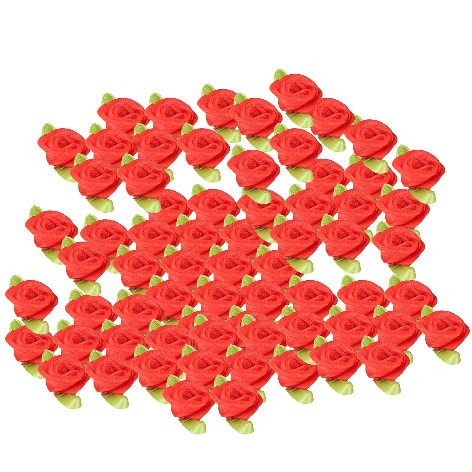 450Pcs Mini Ribbon Roses with Leaves for DIY Crafts, Sewing, Wedding Decorations, Gift Wrapping - Red Artificial Flowers for Scrapbooking, Hair Accessories & Home Decoration