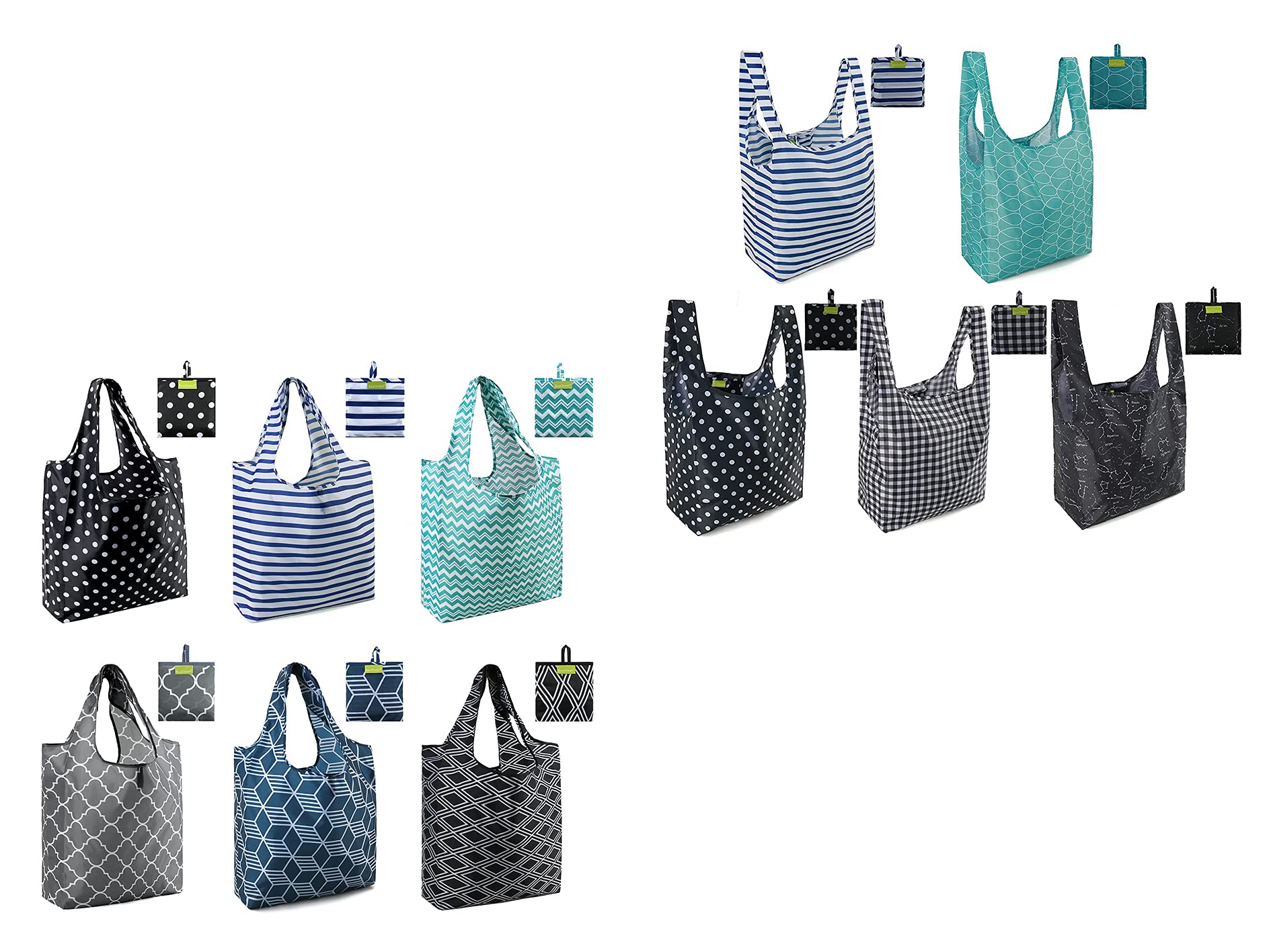 BeeGreen Reusable Grocery Bags 11 Pack - XL 50LBS Capacity Ripstop Nylon Tote Bags with Pouch, Waterproof & Machine Washable - Eco-Friendly Shopping Bags for Groceries, Beach, Travel & Daily Use