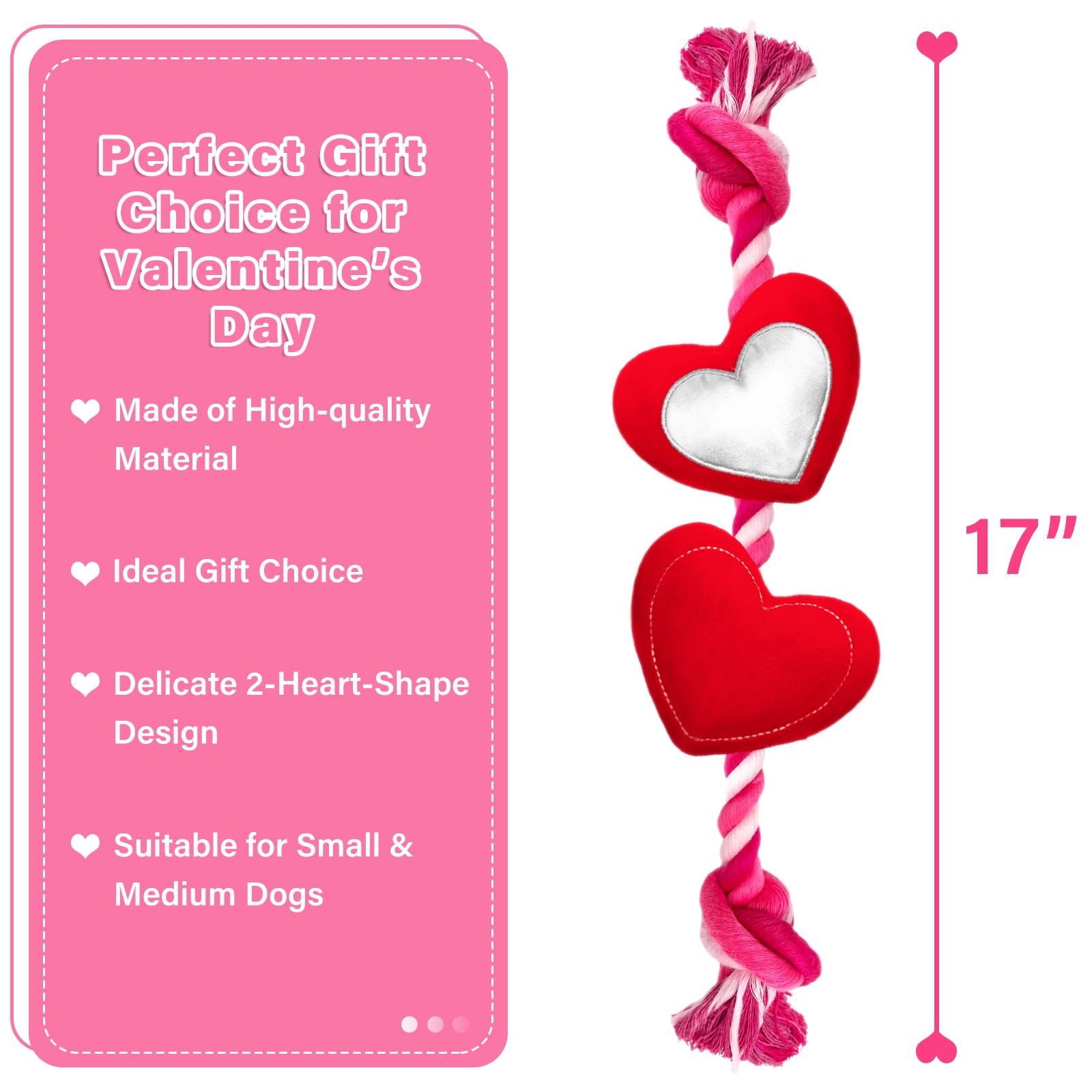 Valentine's Day Dog Toys - Durable Rope & Plush Squeaky Heart Dog Chew Toy for Tug of War | Perfect Valentine Gift for Small & Medium Dogs | Great for Playtime, Training & Bonding with Your Pet