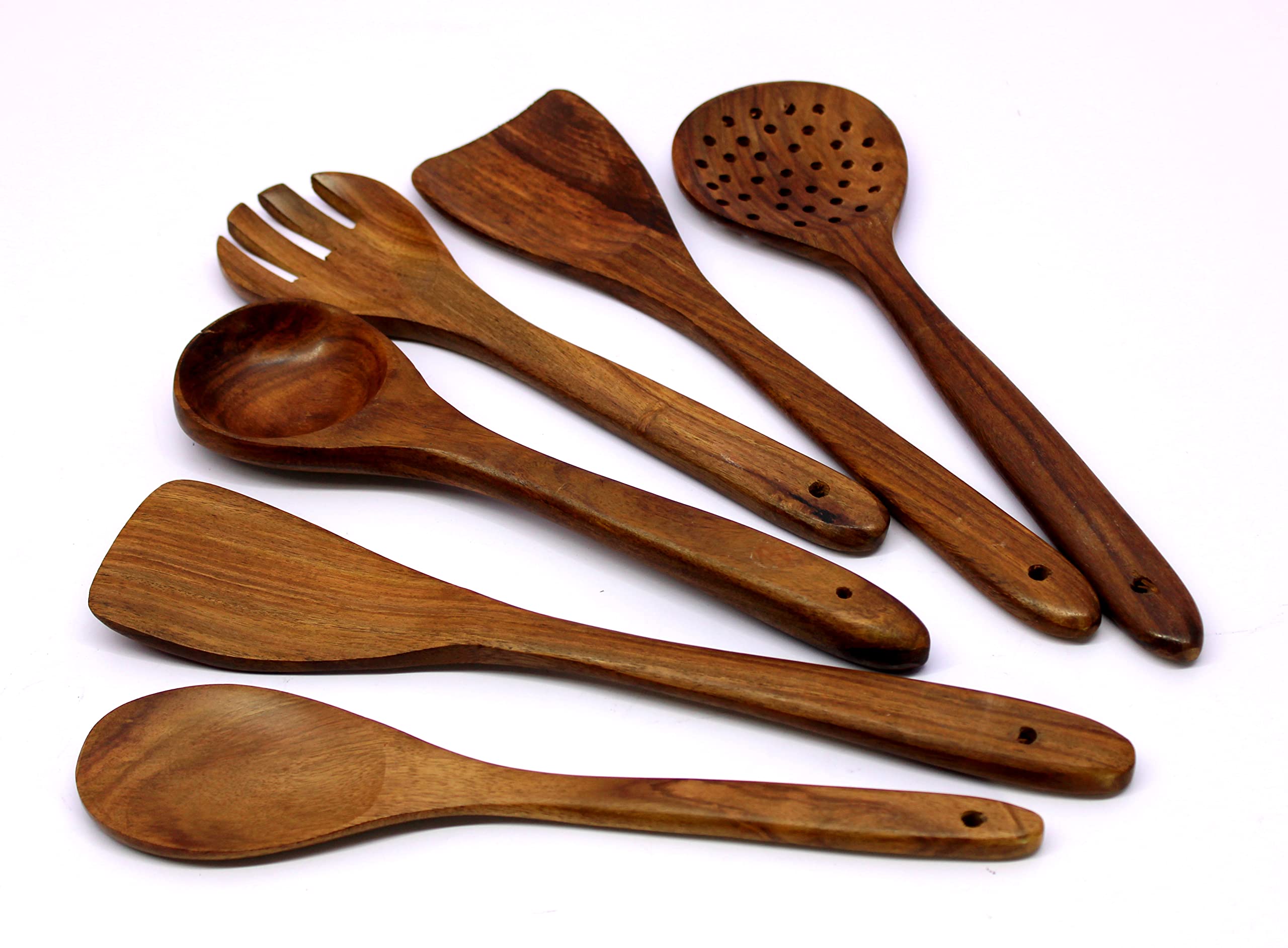 Premium KLEO 5-Piece Wooden Spoon Set - Solid Wood Cooking Utensils, Salad & Serving Spoons, Turner & Ladle - Eco-Friendly Kitchen Cutlery for Cooking, Baking & Food Serving