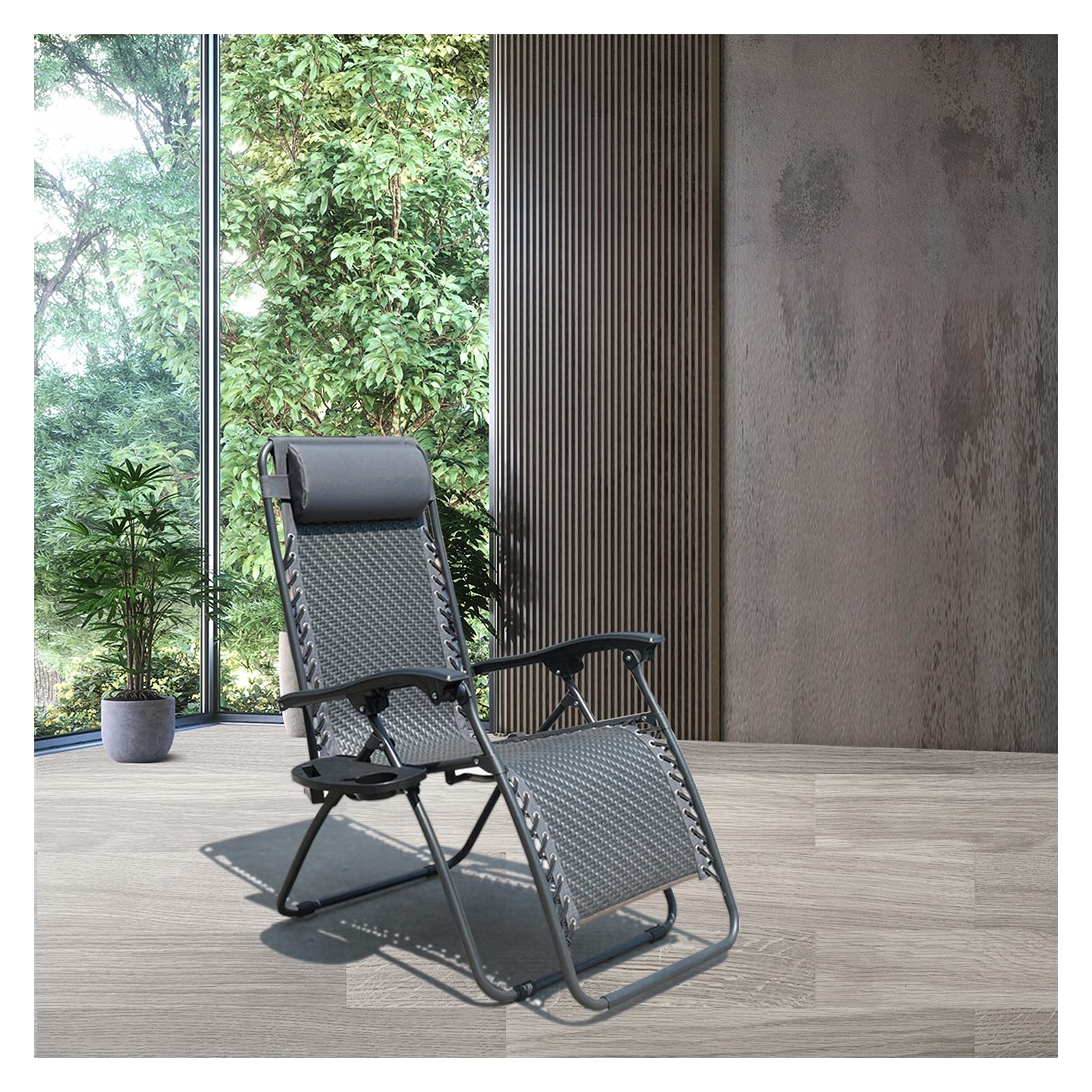 WHNB Adjustable Folding Outdoor Recliner Chair with Pillows & Cup Holder - Patio Lounge Chair for Beach, Lawn, Backyard, Pool - Comfortable Relaxation in Sun or Shade - Black