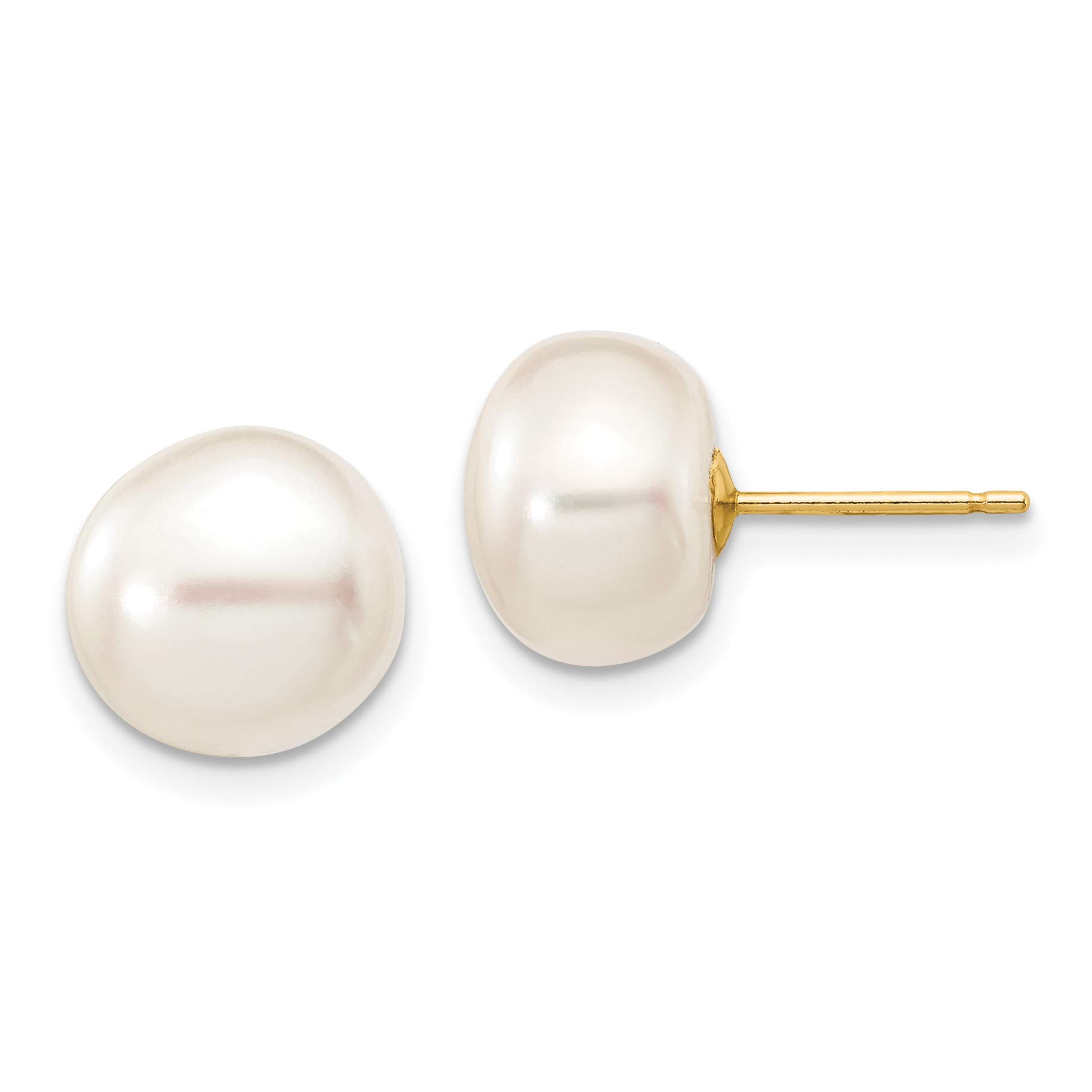 14K Yellow Gold White Cultured Pearl Button Stud Earrings for Women - Perfect for Weddings, Parties & Everyday Elegance