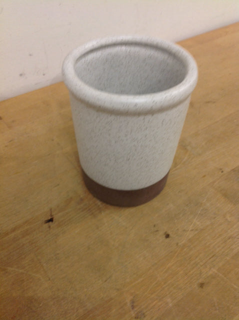 6 Pack White & Taupe Ceramic Flower Pots - Modern Indoor Planters for Home Decor, Office Desk, Living Room & Garden Plants