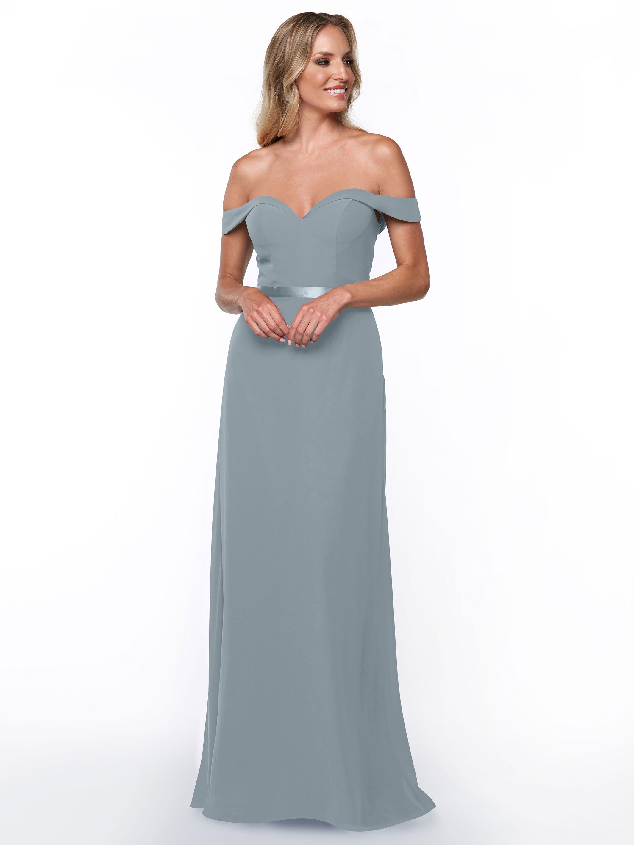 Elegant Off-The-Shoulder Chiffon A-Line Bridesmaid Dress with Sash - Perfect for Weddings, Formal Events & Special Occasions